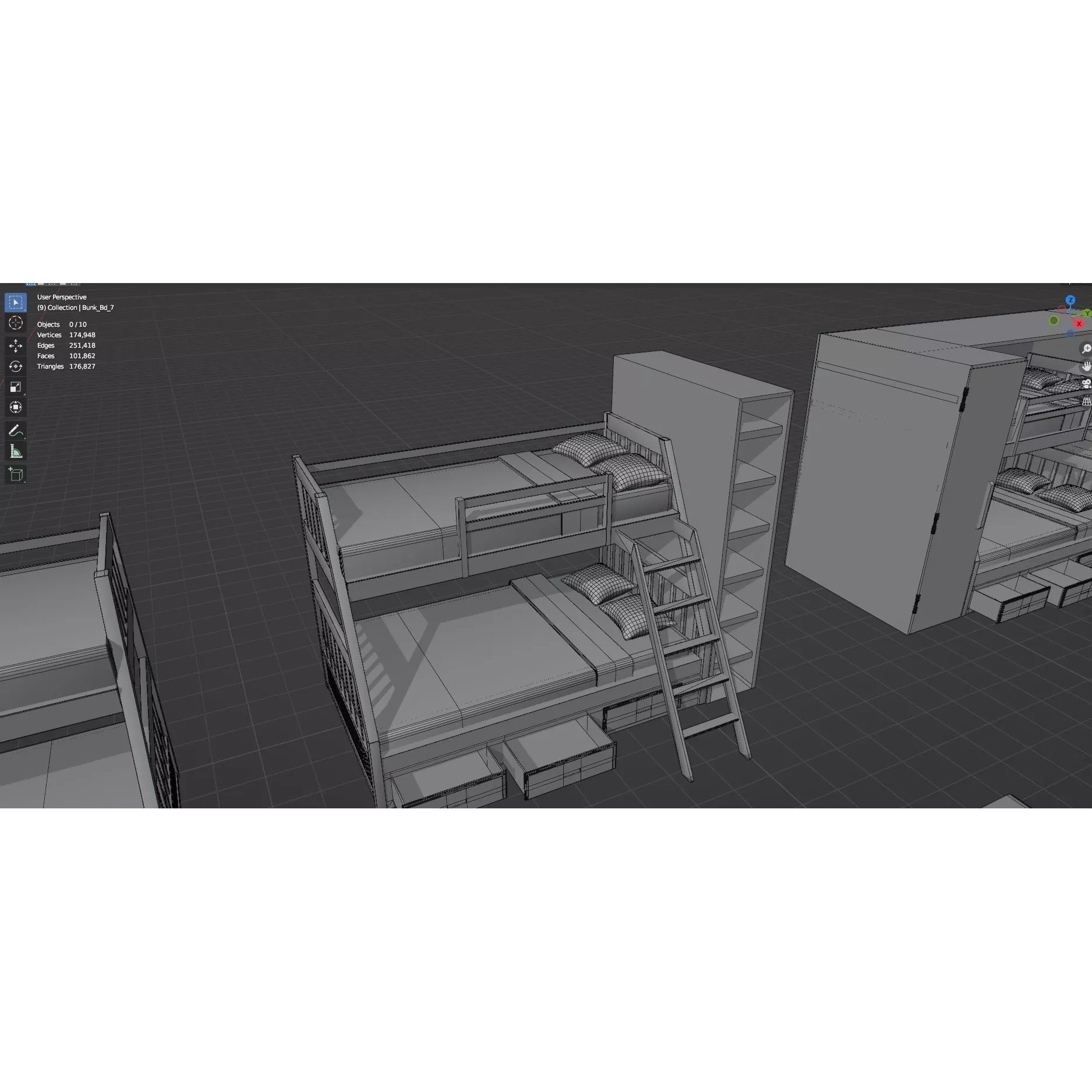 Bookshelf-Bunk Bed-Trolley Combo Pack - Low-Poly Game-Ready 3D Model - View 49