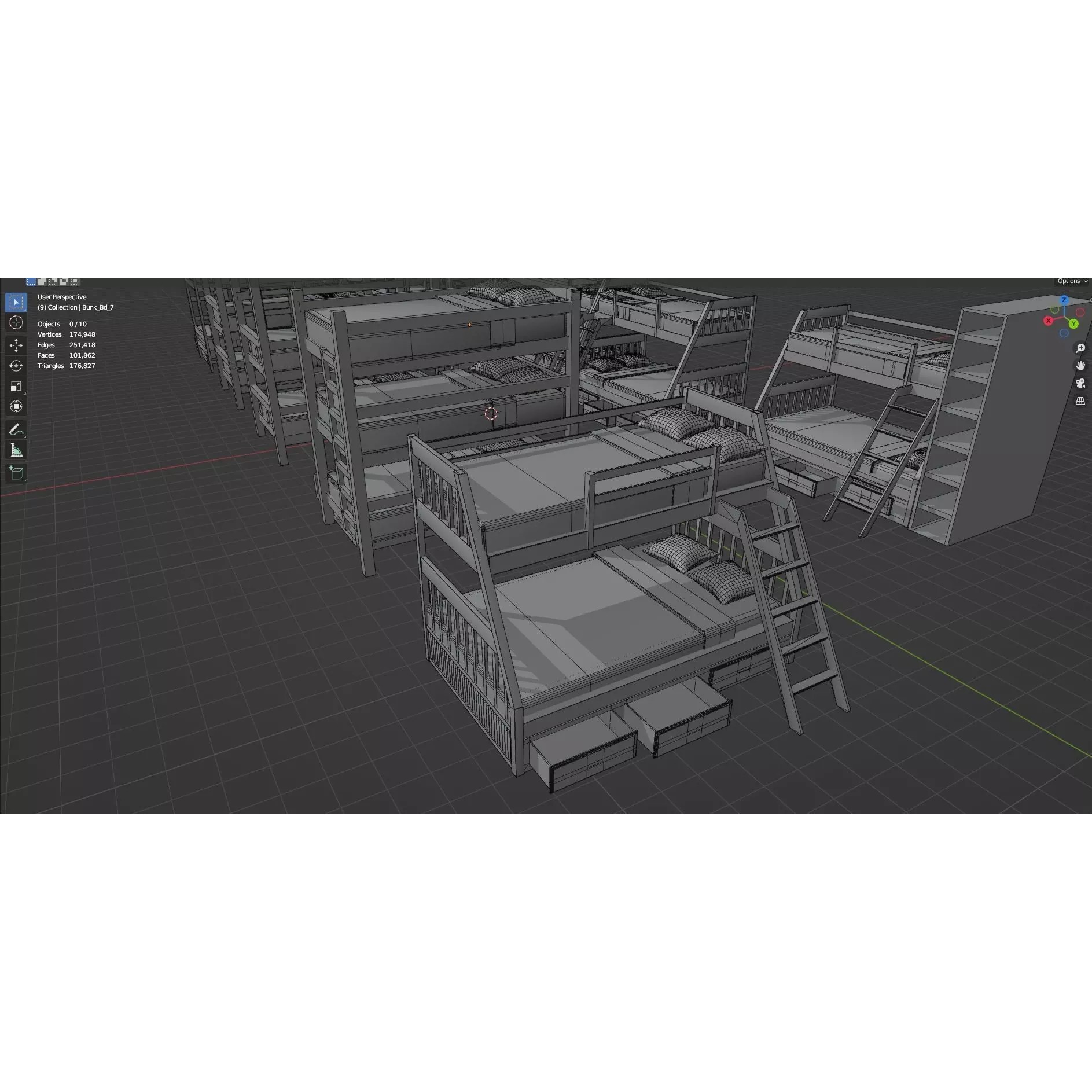 Bookshelf-Bunk Bed-Trolley Combo Pack - Low-Poly Game-Ready 3D Model - View 50