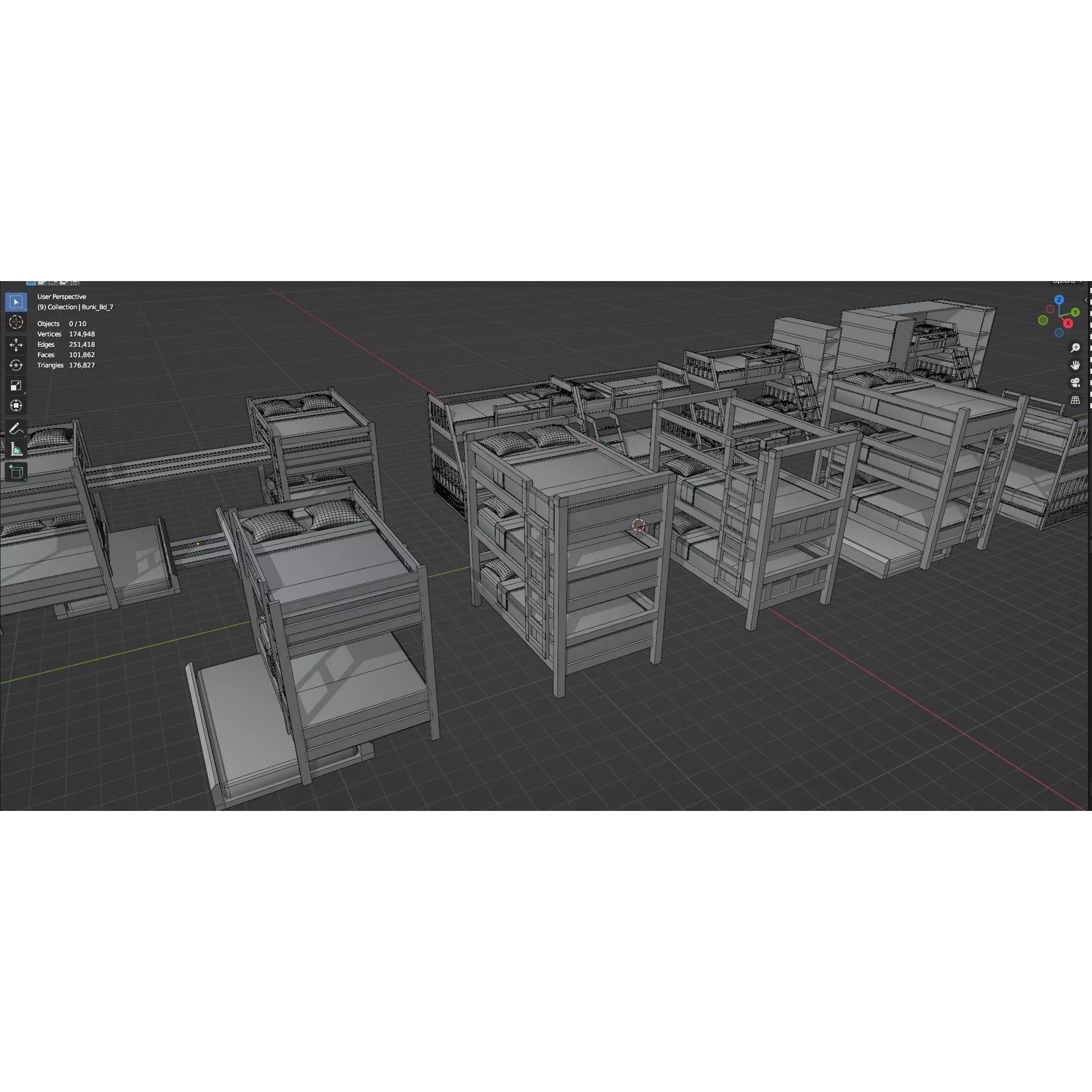 Bookshelf-Bunk Bed-Trolley Combo Pack - Low-Poly Game-Ready 3D Model - View 52