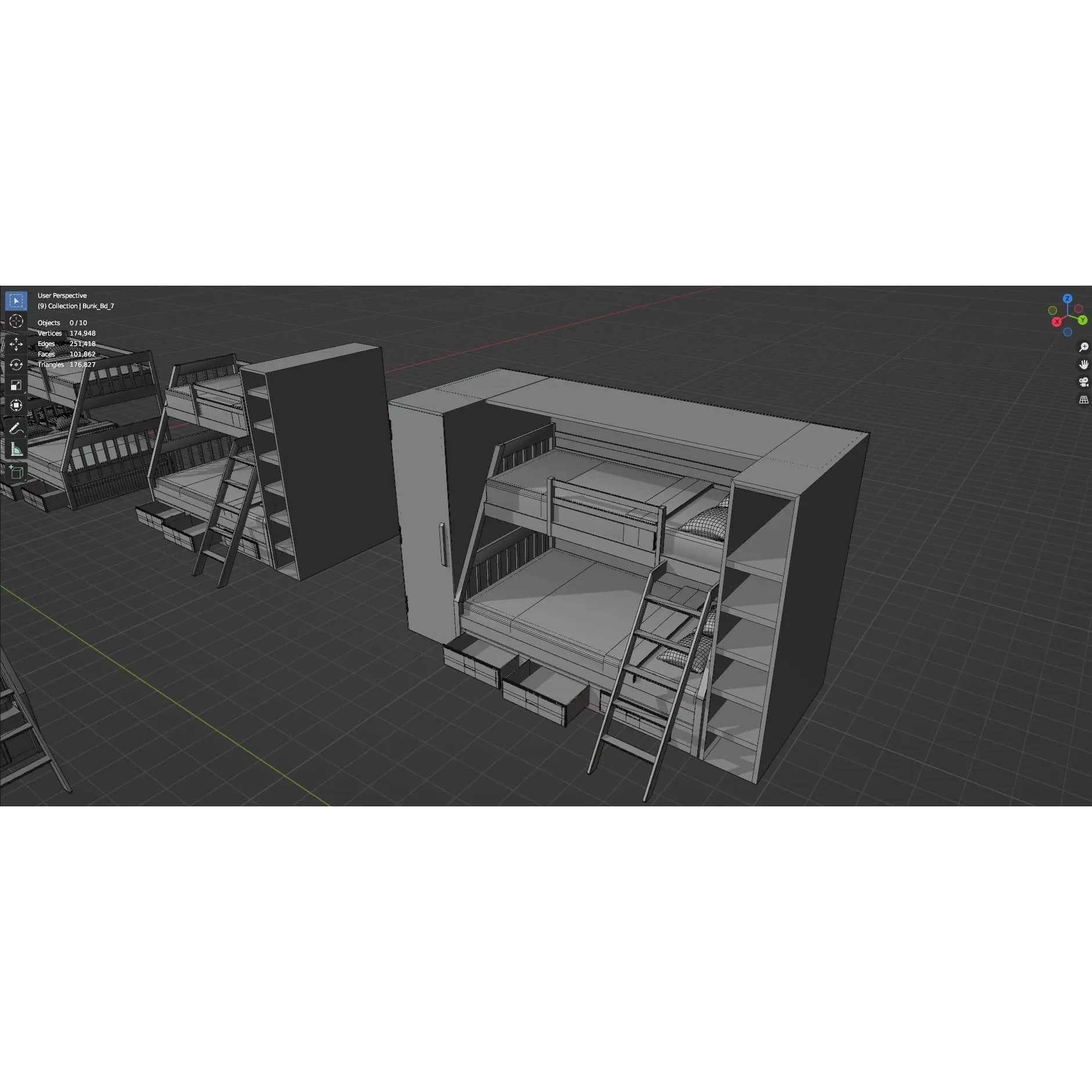 Bookshelf-Bunk Bed-Trolley Combo Pack - Low-Poly Game-Ready 3D Model - View 53