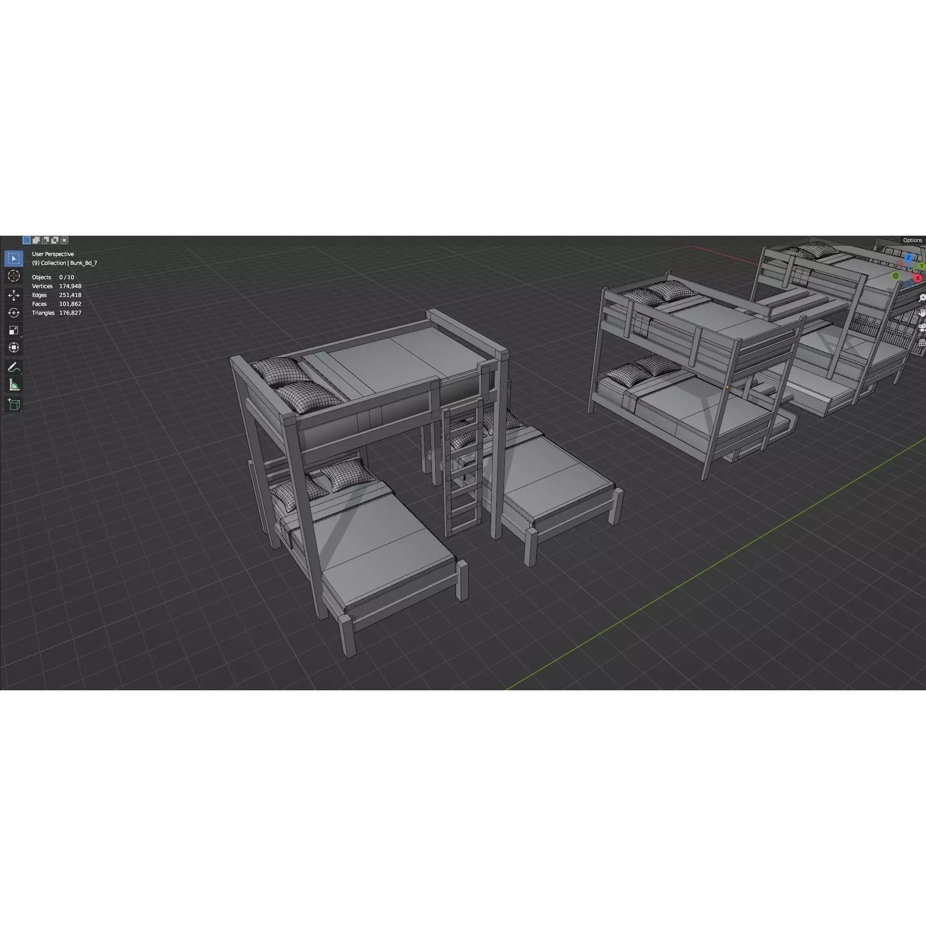 Bookshelf-Bunk Bed-Trolley Combo Pack - Low-Poly Game-Ready 3D Model - View 54