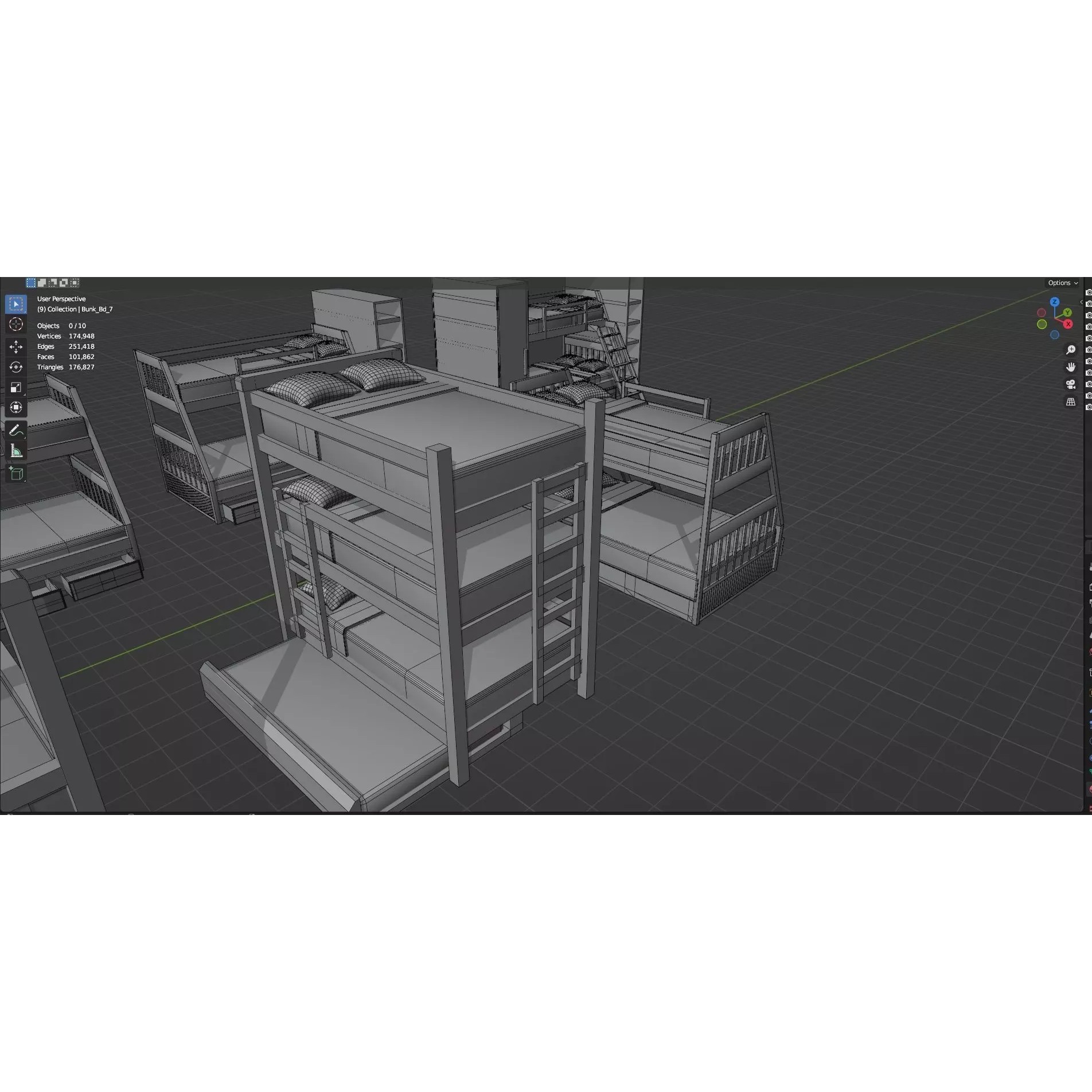 Bookshelf-Bunk Bed-Trolley Combo Pack - Low-Poly Game-Ready 3D Model - View 56