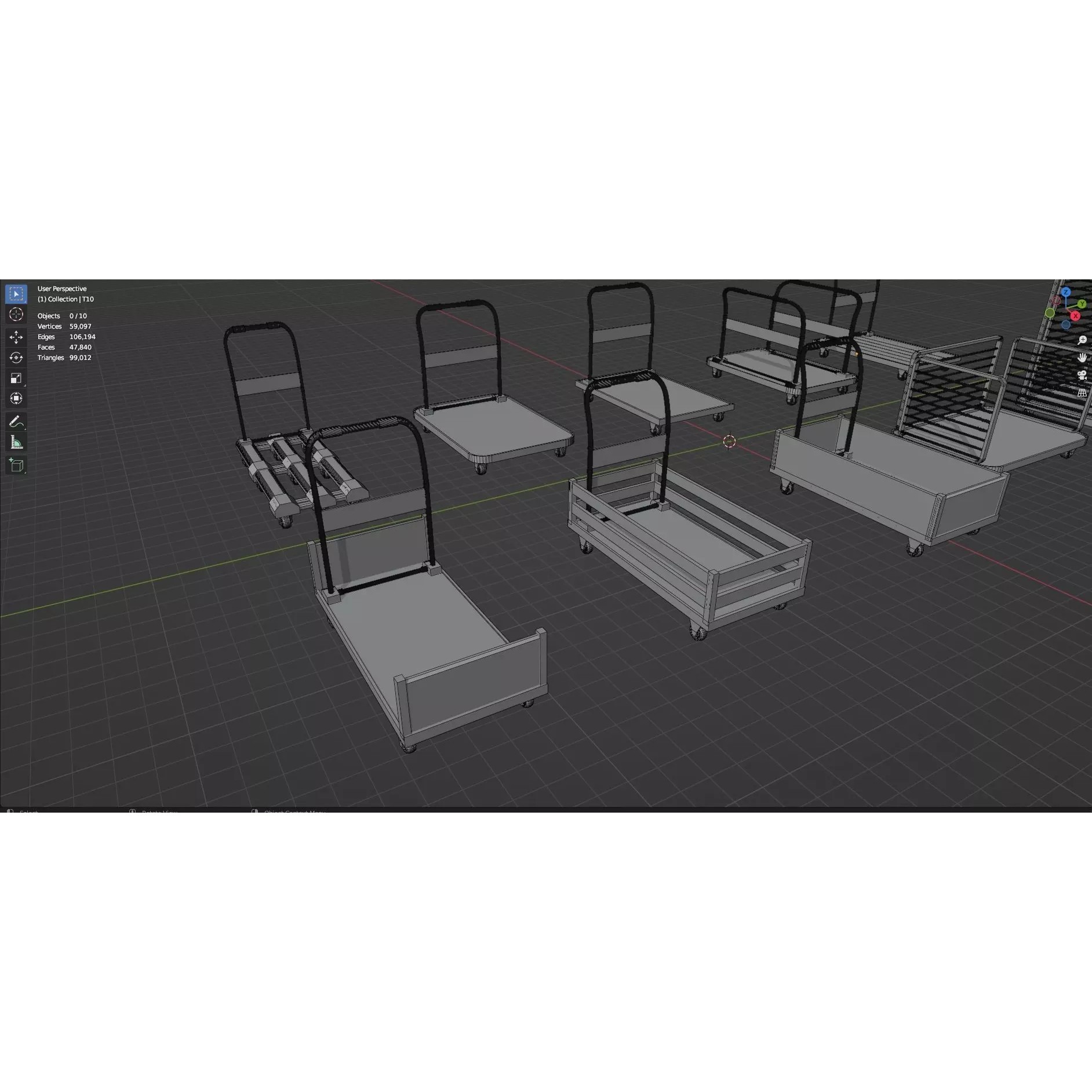 Bookshelf-Bunk Bed-Trolley Combo Pack - Low-Poly Game-Ready 3D Model - View 57