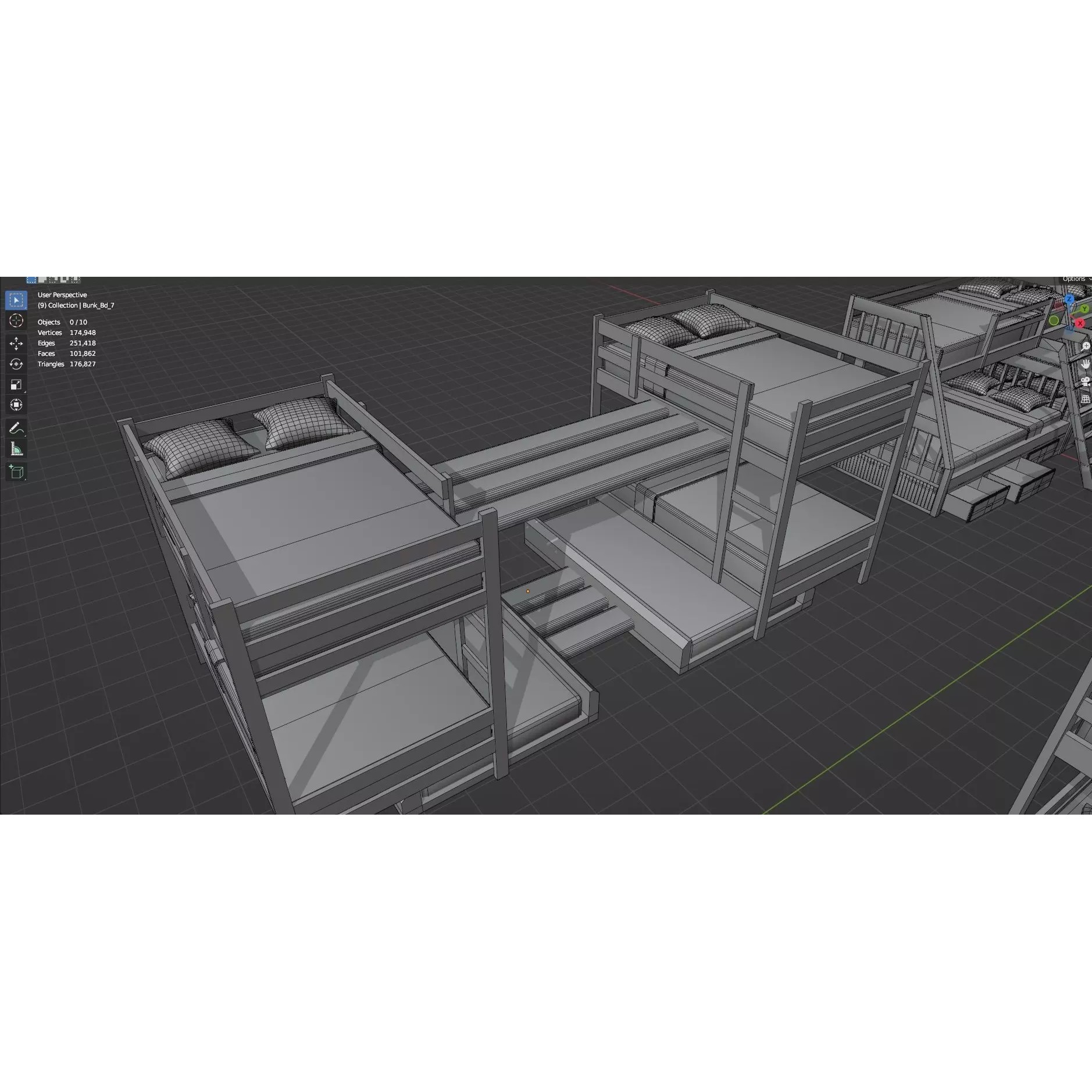Bookshelf-Bunk Bed-Trolley Combo Pack - Low-Poly Game-Ready 3D Model - View 59