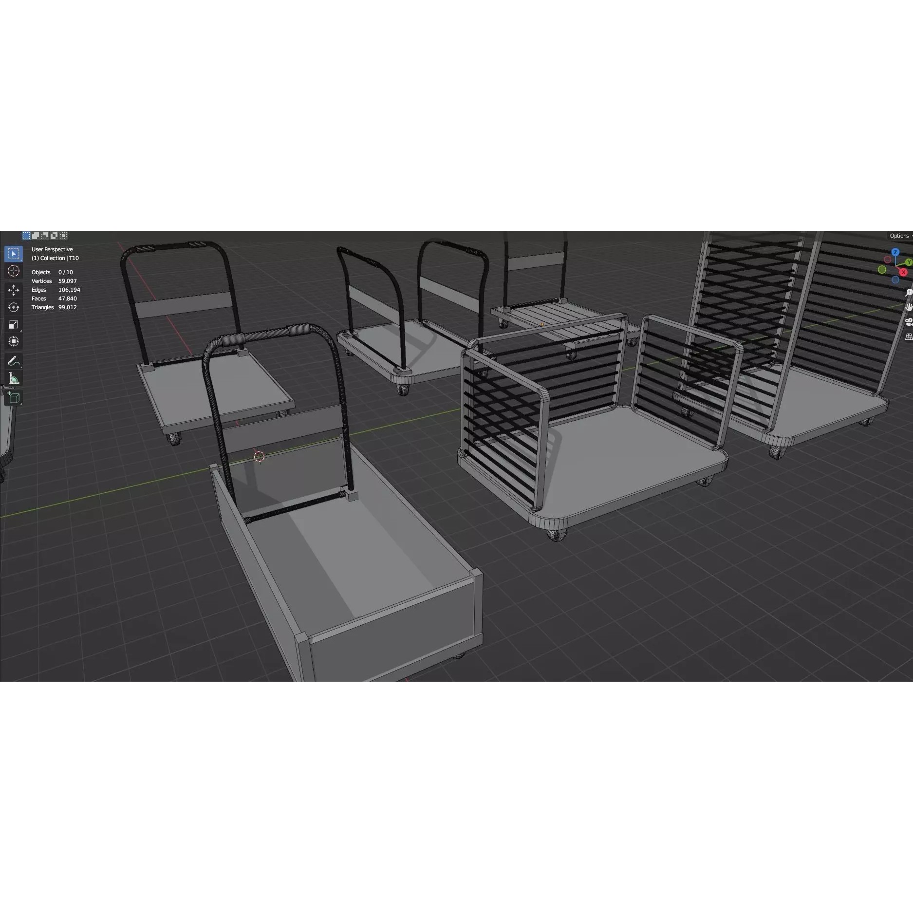 Bookshelf-Bunk Bed-Trolley Combo Pack - Low-Poly Game-Ready 3D Model - View 61