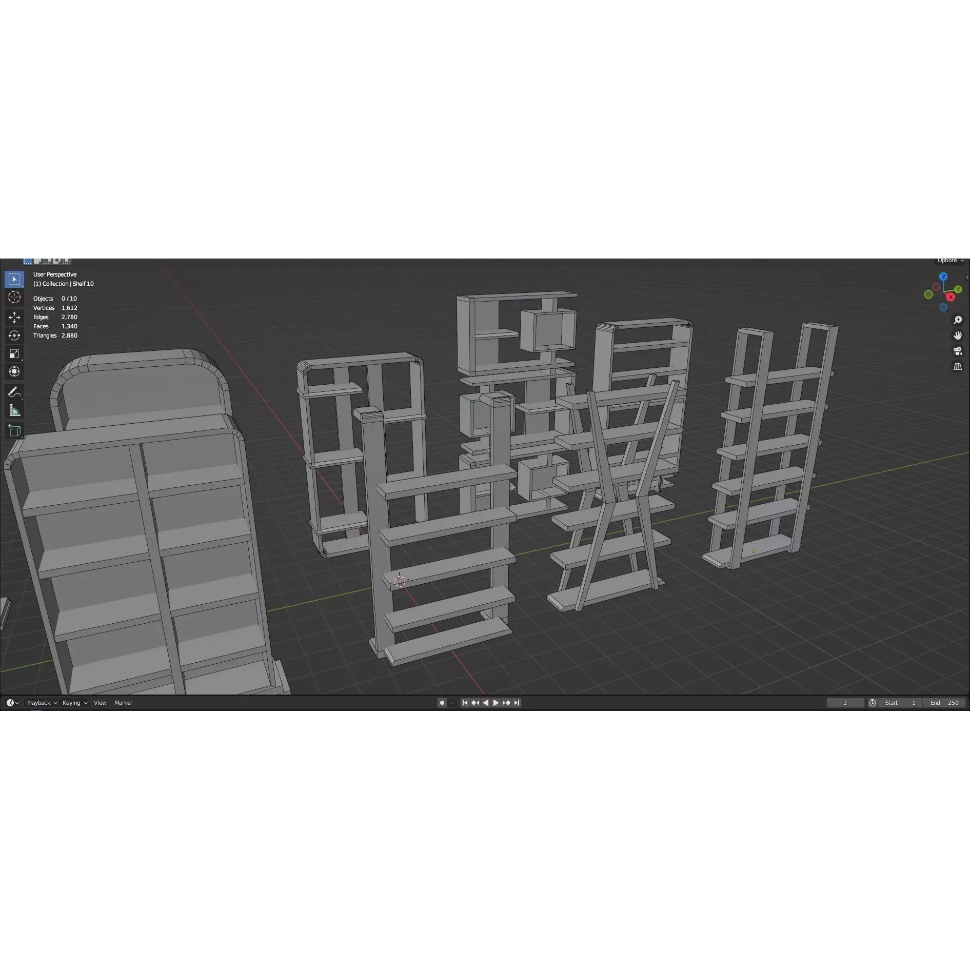 Bookshelf-Bunk Bed-Trolley Combo Pack - Low-Poly Game-Ready 3D Model - View 62