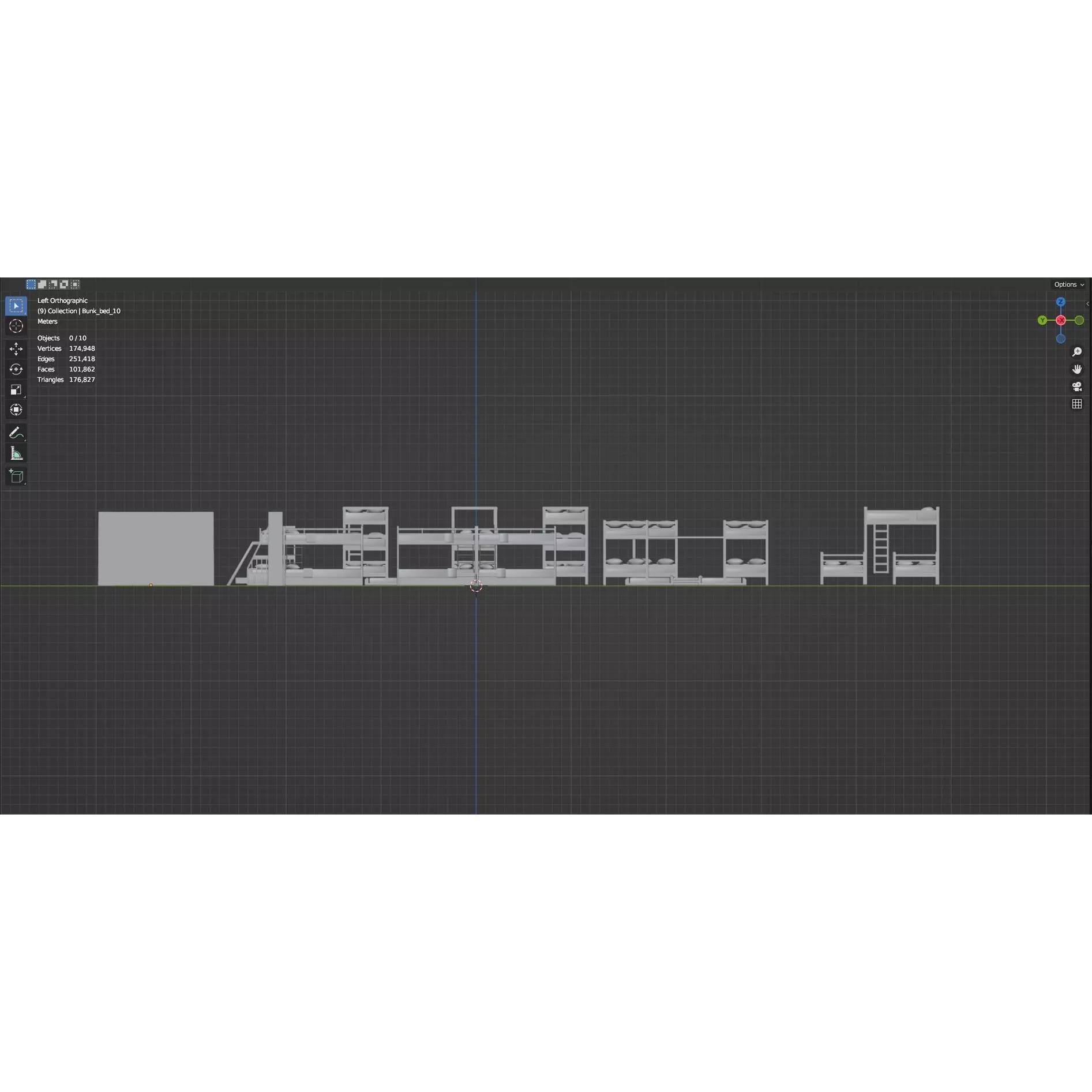 Bookshelf-Bunk Bed-Trolley Combo Pack - Low-Poly Game-Ready 3D Model - View 64