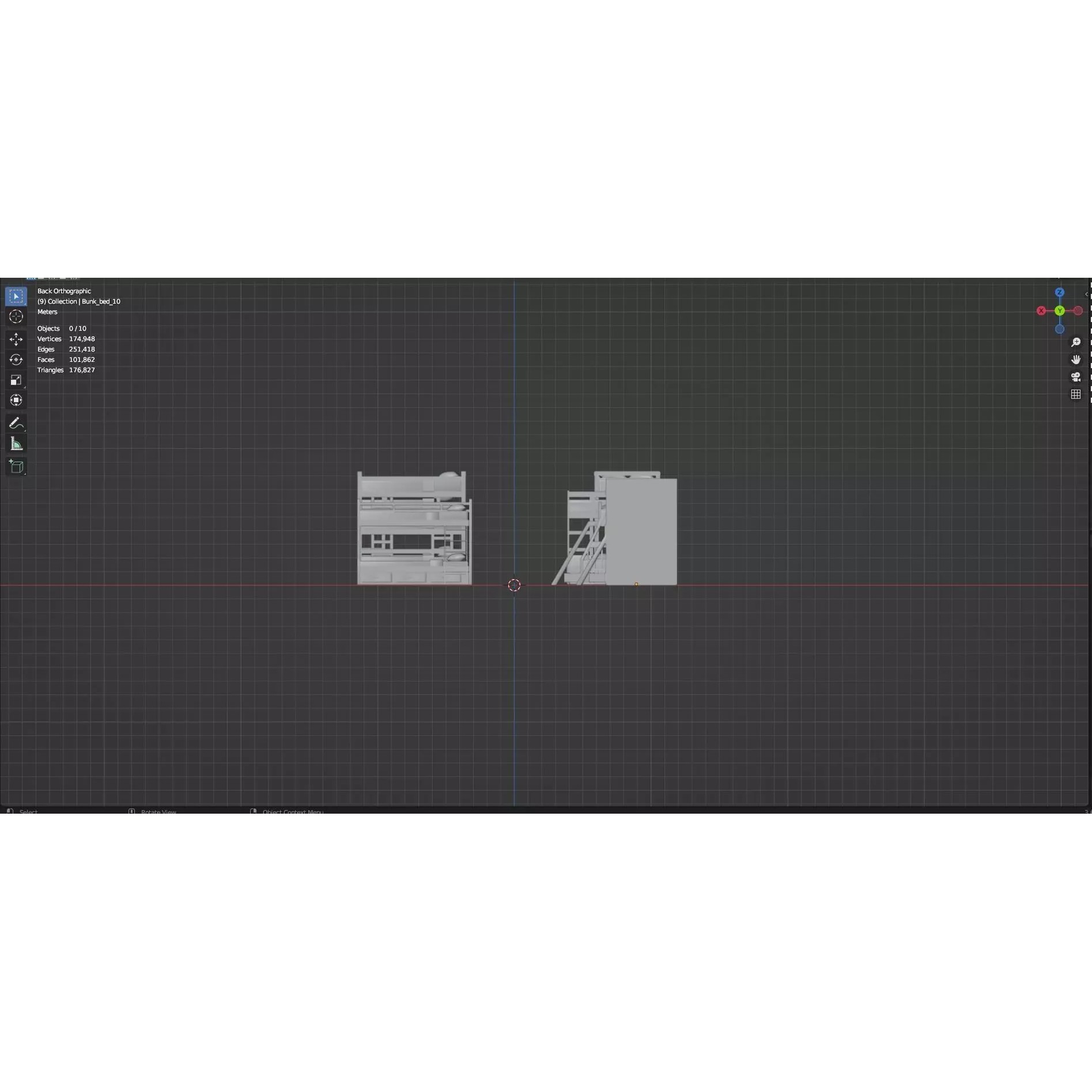 Bookshelf-Bunk Bed-Trolley Combo Pack - Low-Poly Game-Ready 3D Model - View 65