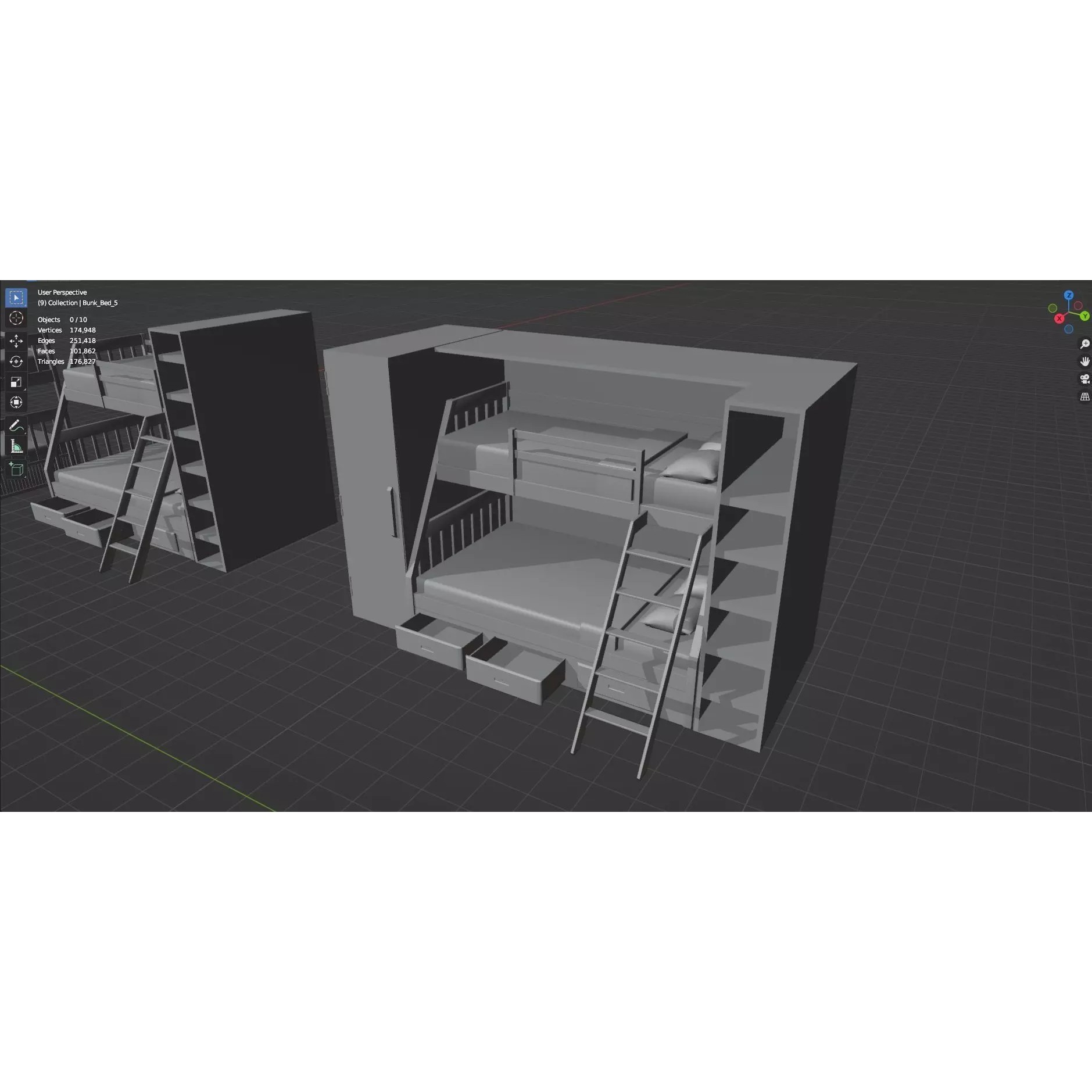 Bookshelf-Bunk Bed-Trolley Combo Pack - Low-Poly Game-Ready 3D Model - View 66