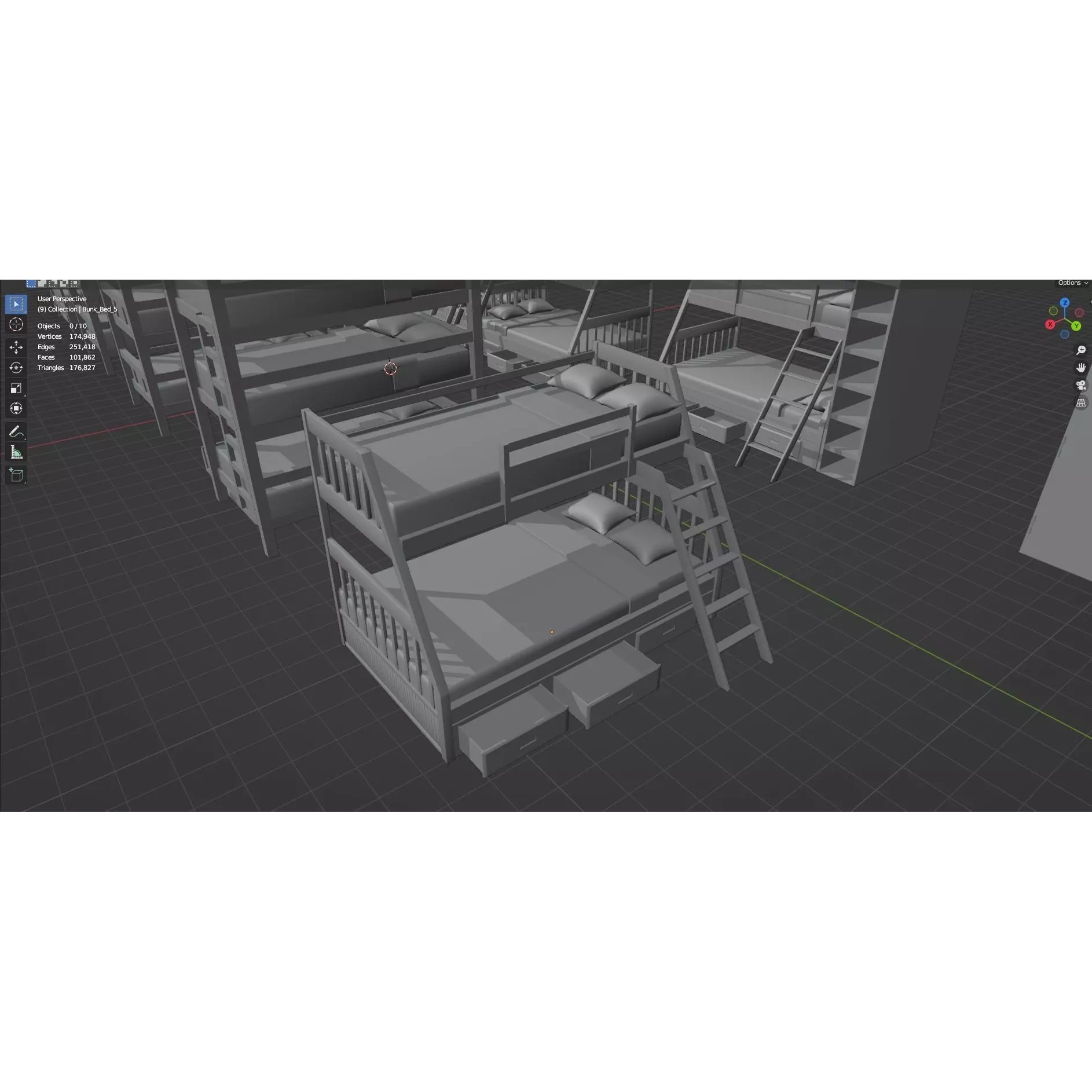 Bookshelf-Bunk Bed-Trolley Combo Pack - Low-Poly Game-Ready 3D Model - View 67