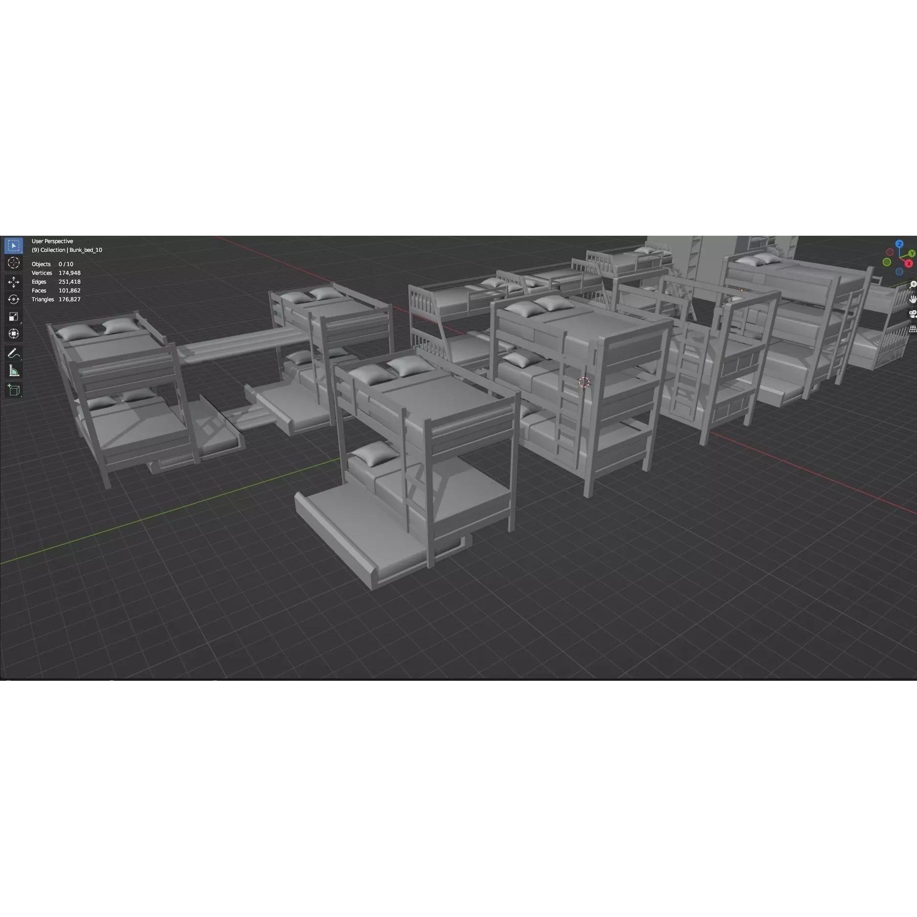 Bookshelf-Bunk Bed-Trolley Combo Pack - Low-Poly Game-Ready 3D Model - View 68
