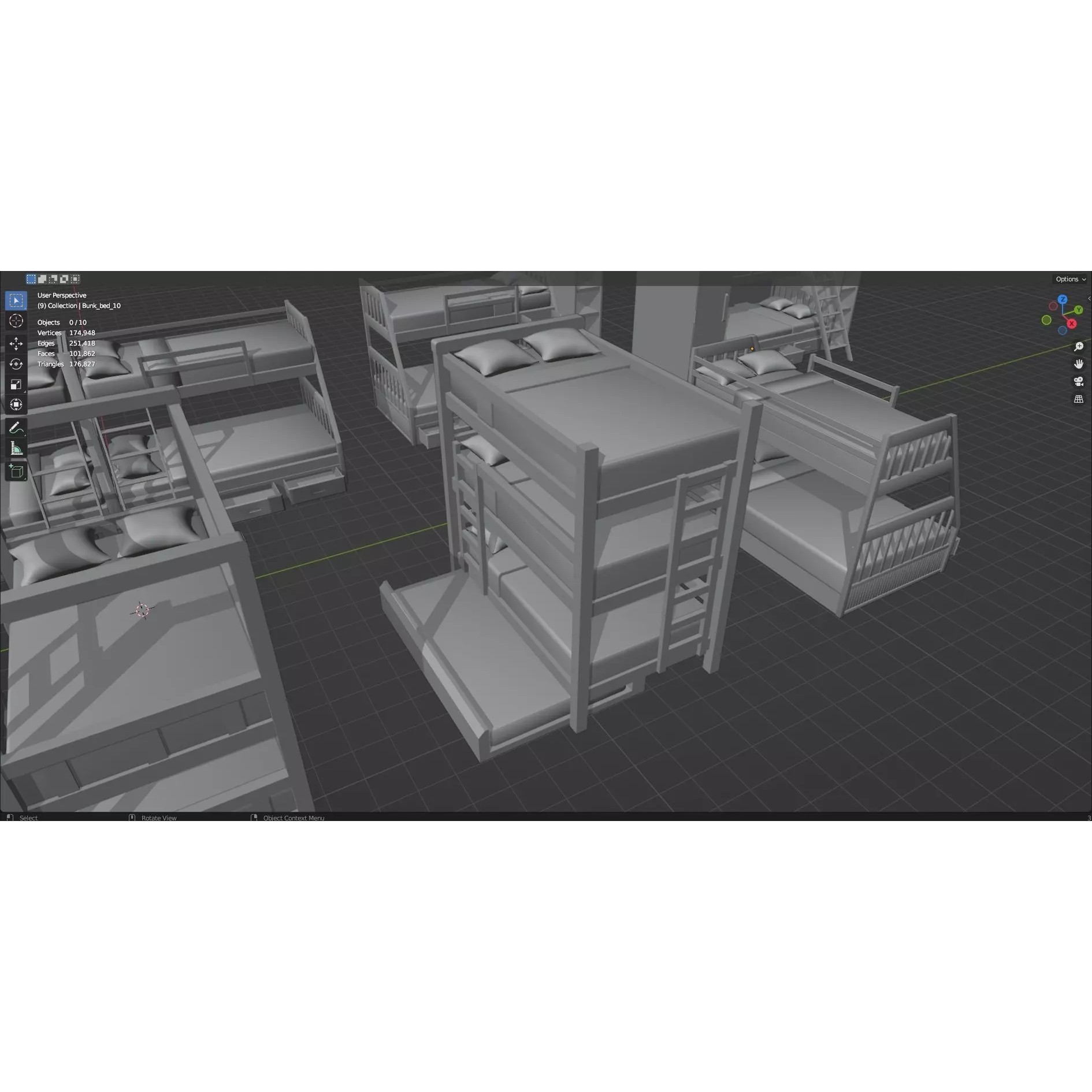 Bookshelf-Bunk Bed-Trolley Combo Pack - Low-Poly Game-Ready 3D Model - View 70