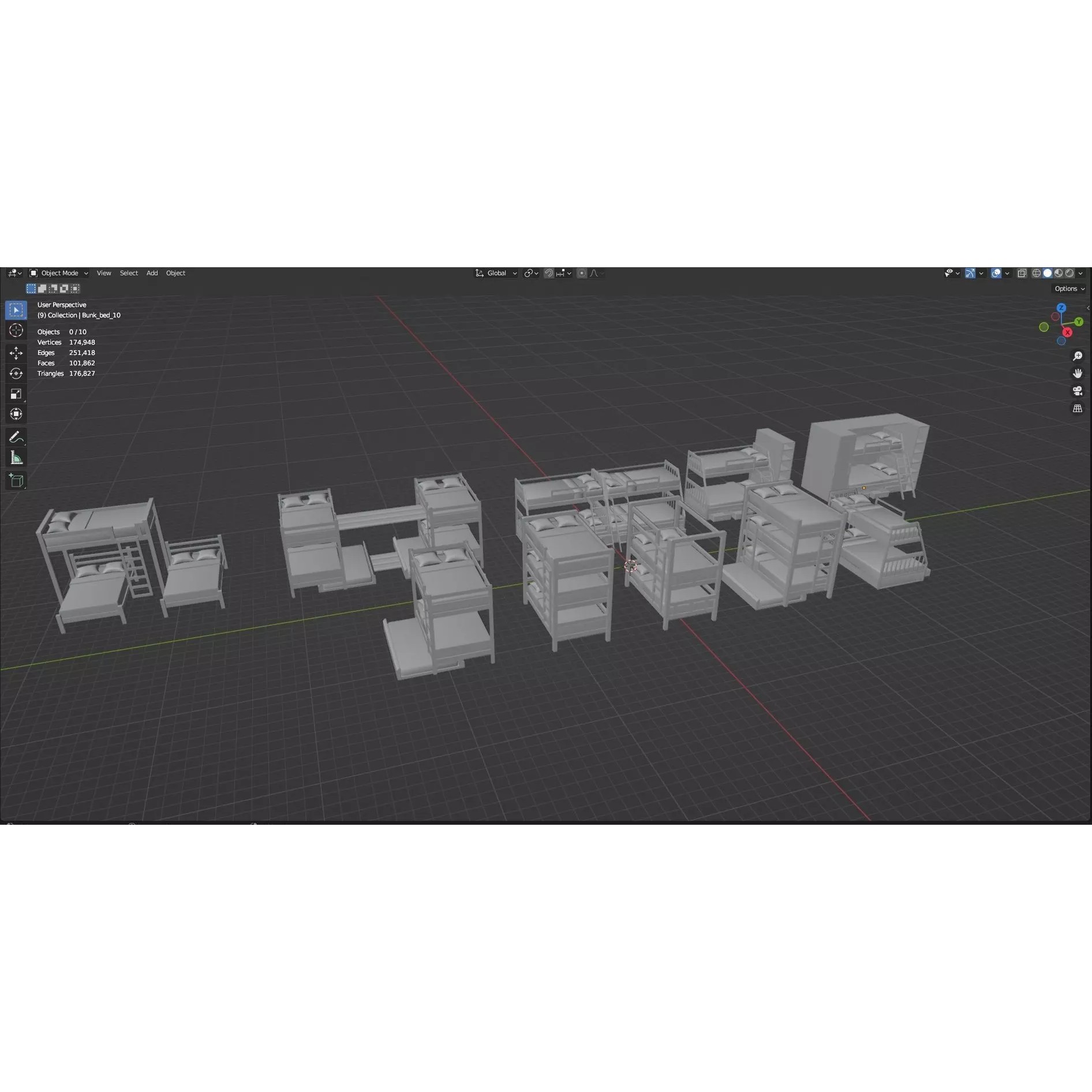 Bookshelf-Bunk Bed-Trolley Combo Pack - Low-Poly Game-Ready 3D Model - View 71