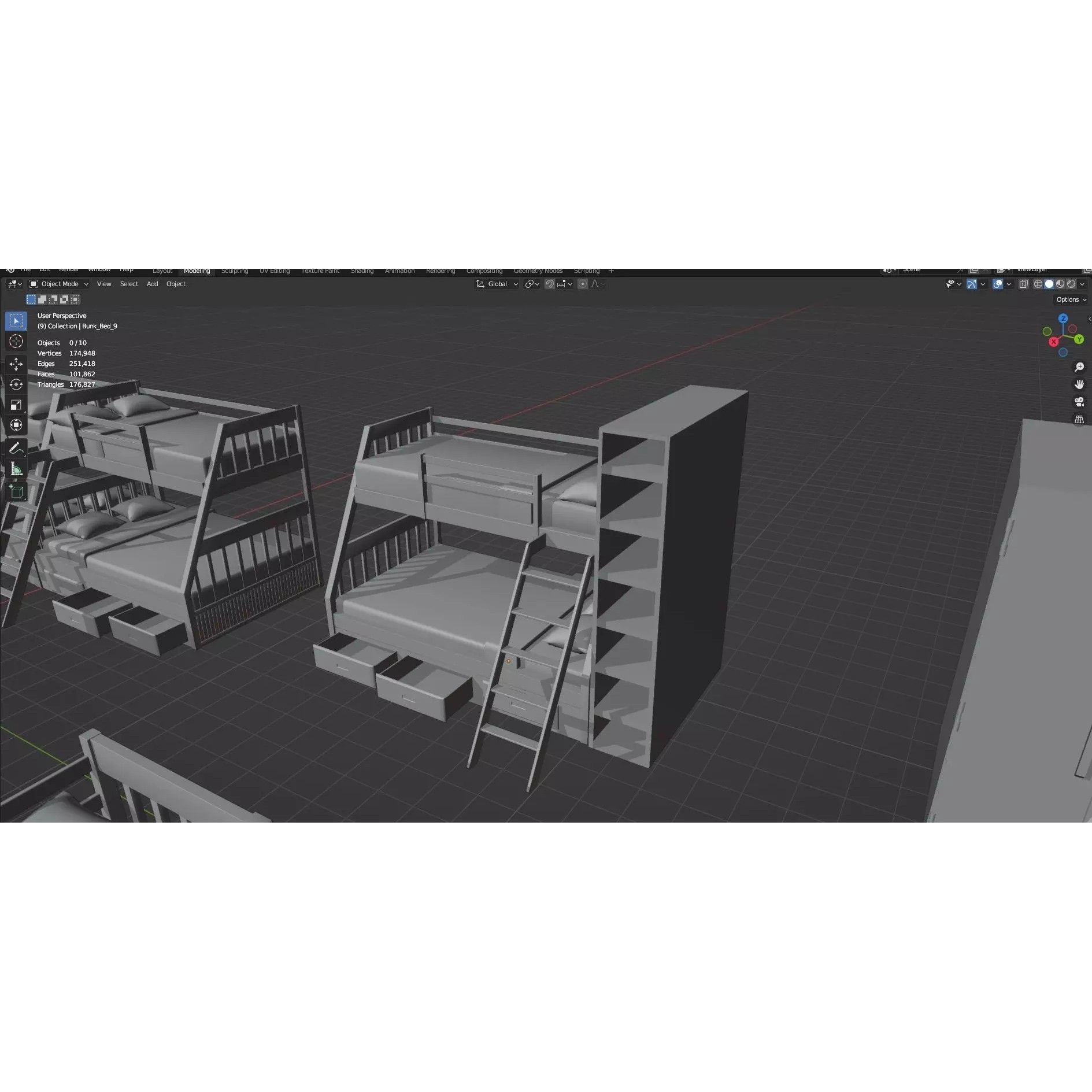 Bookshelf-Bunk Bed-Trolley Combo Pack - Low-Poly Game-Ready 3D Model - View 72