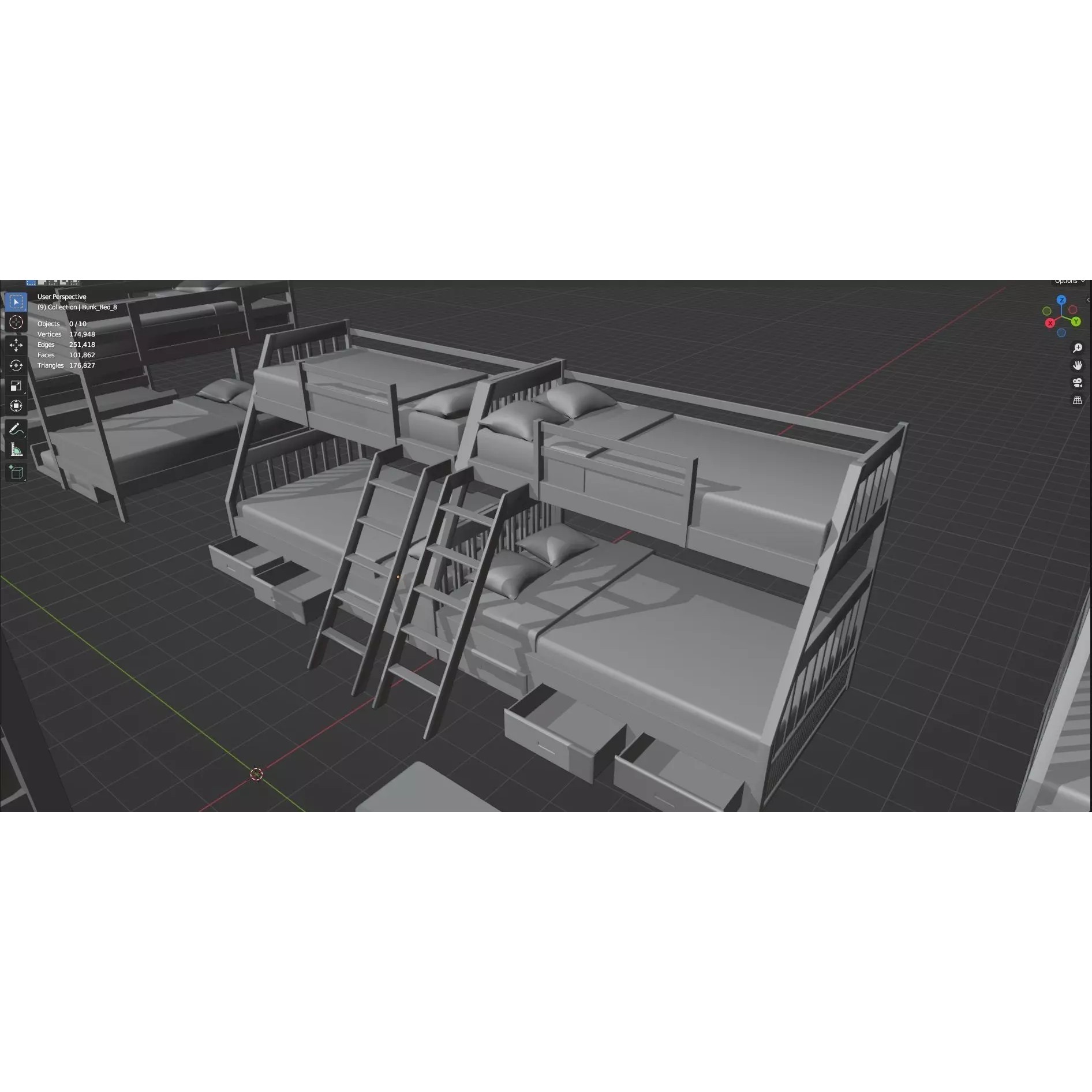 Bookshelf-Bunk Bed-Trolley Combo Pack - Low-Poly Game-Ready 3D Model - View 75