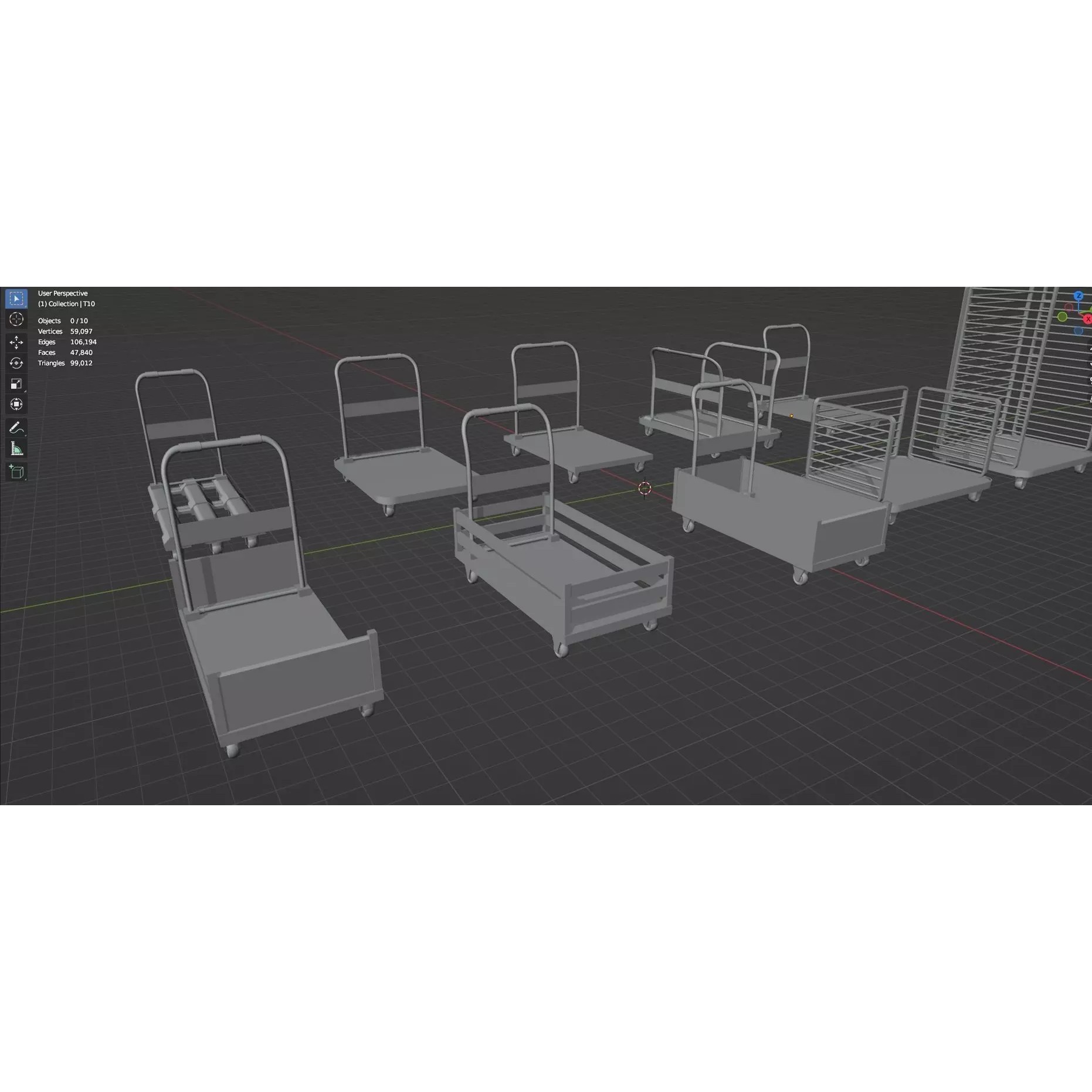 Bookshelf-Bunk Bed-Trolley Combo Pack - Low-Poly Game-Ready 3D Model - View 89