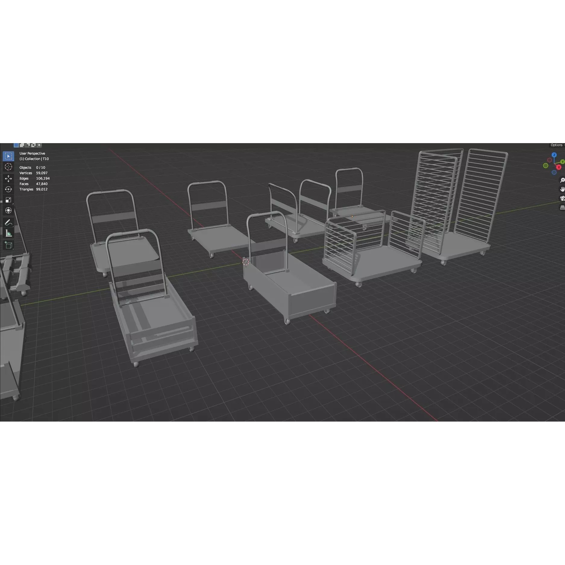 Bookshelf-Bunk Bed-Trolley Combo Pack - Low-Poly Game-Ready 3D Model - View 90