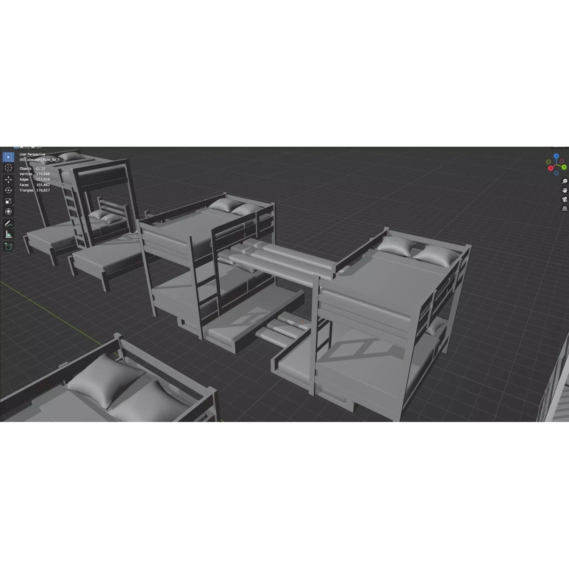 Bookshelf-Bunk Bed-Trolley Combo Pack - Low-Poly Game-Ready 3D Model - View 91