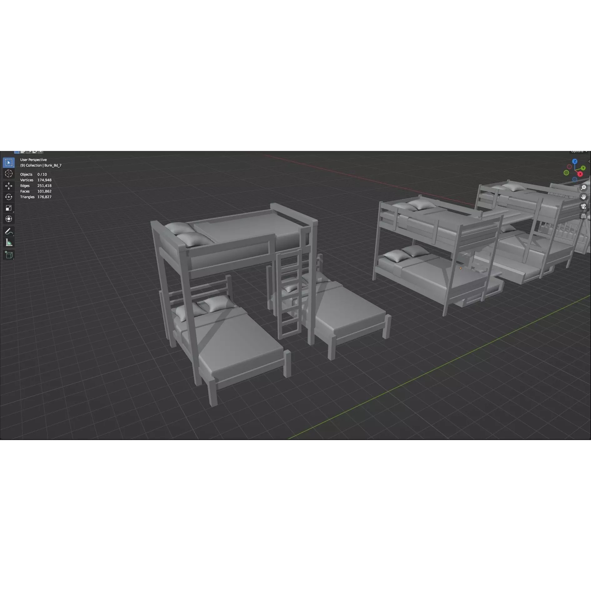 Bookshelf-Bunk Bed-Trolley Combo Pack - Low-Poly Game-Ready 3D Model - View 92