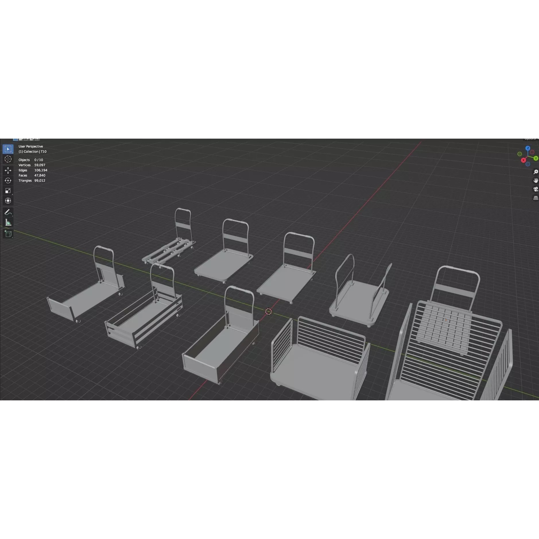 Bookshelf-Bunk Bed-Trolley Combo Pack - Low-Poly Game-Ready 3D Model - View 97