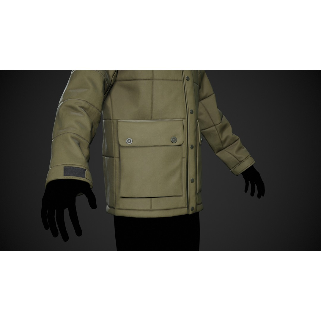 Light Green Winter Jacket 3D Model – Low Poly PBR Game Asset, FBX - View 10