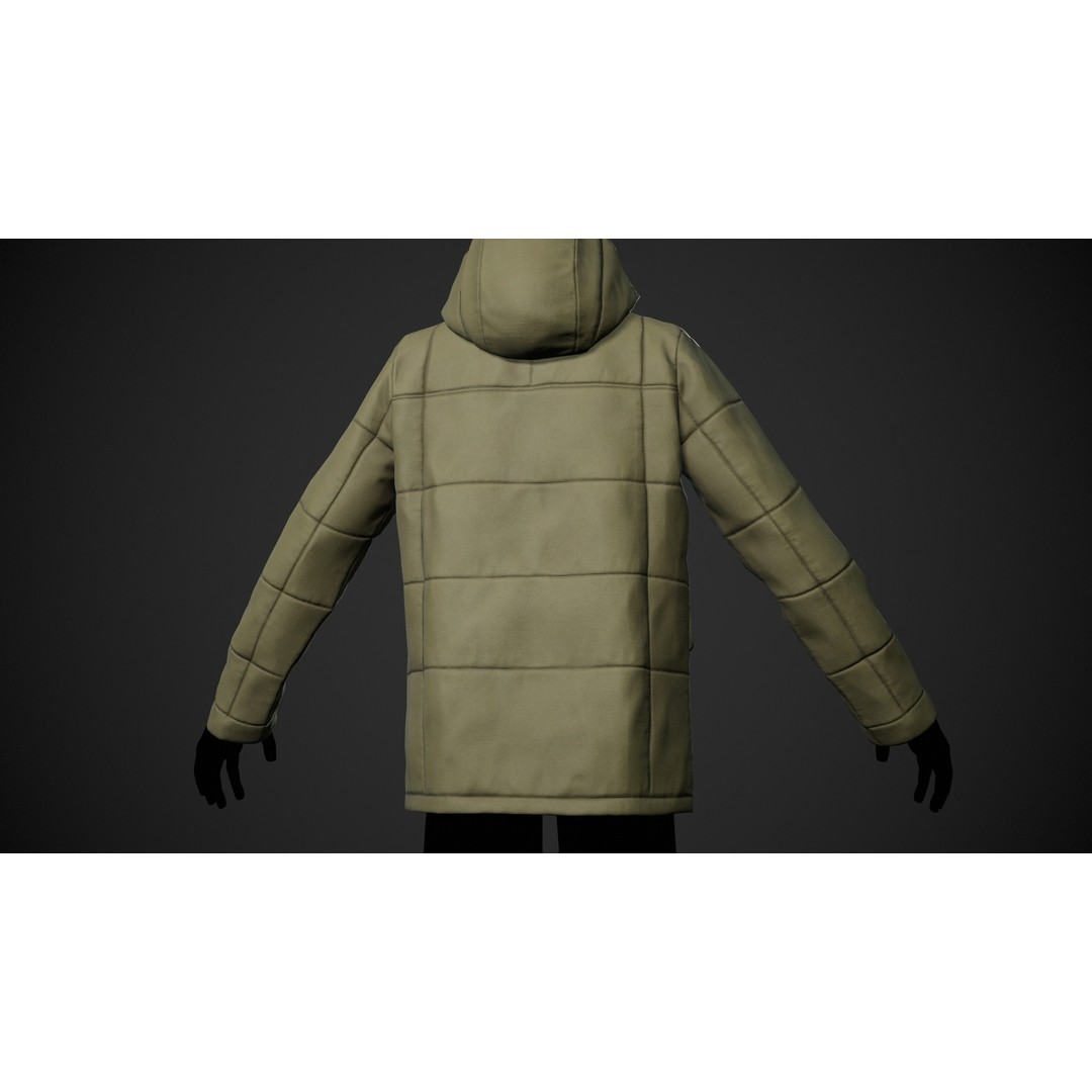 Light Green Winter Jacket 3D Model – Low Poly PBR Game Asset, FBX - View 11
