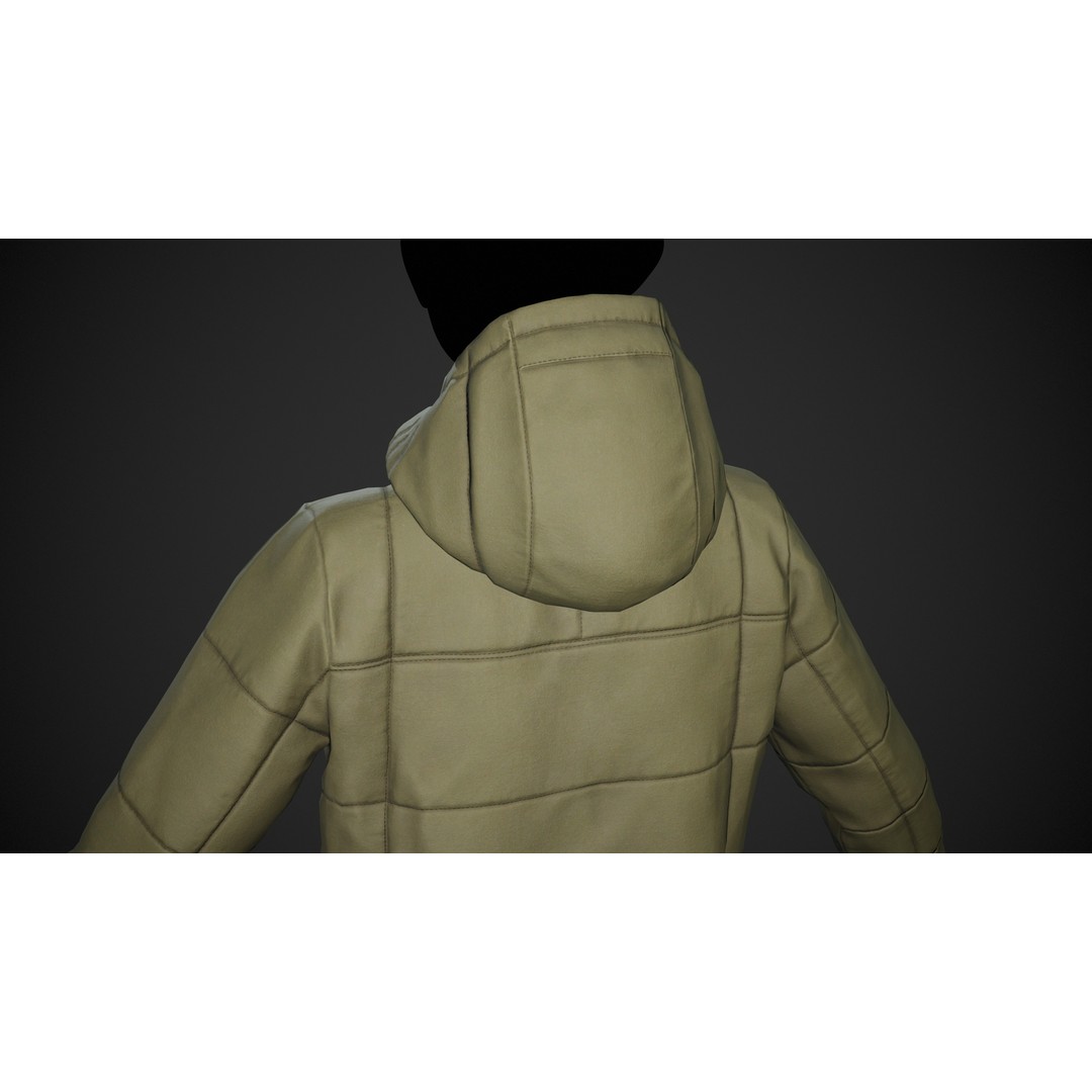 Light Green Winter Jacket 3D Model – Low Poly PBR Game Asset, FBX - View 12