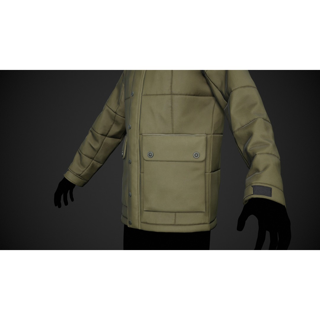 Light Green Winter Jacket 3D Model – Low Poly PBR Game Asset, FBX - View 13