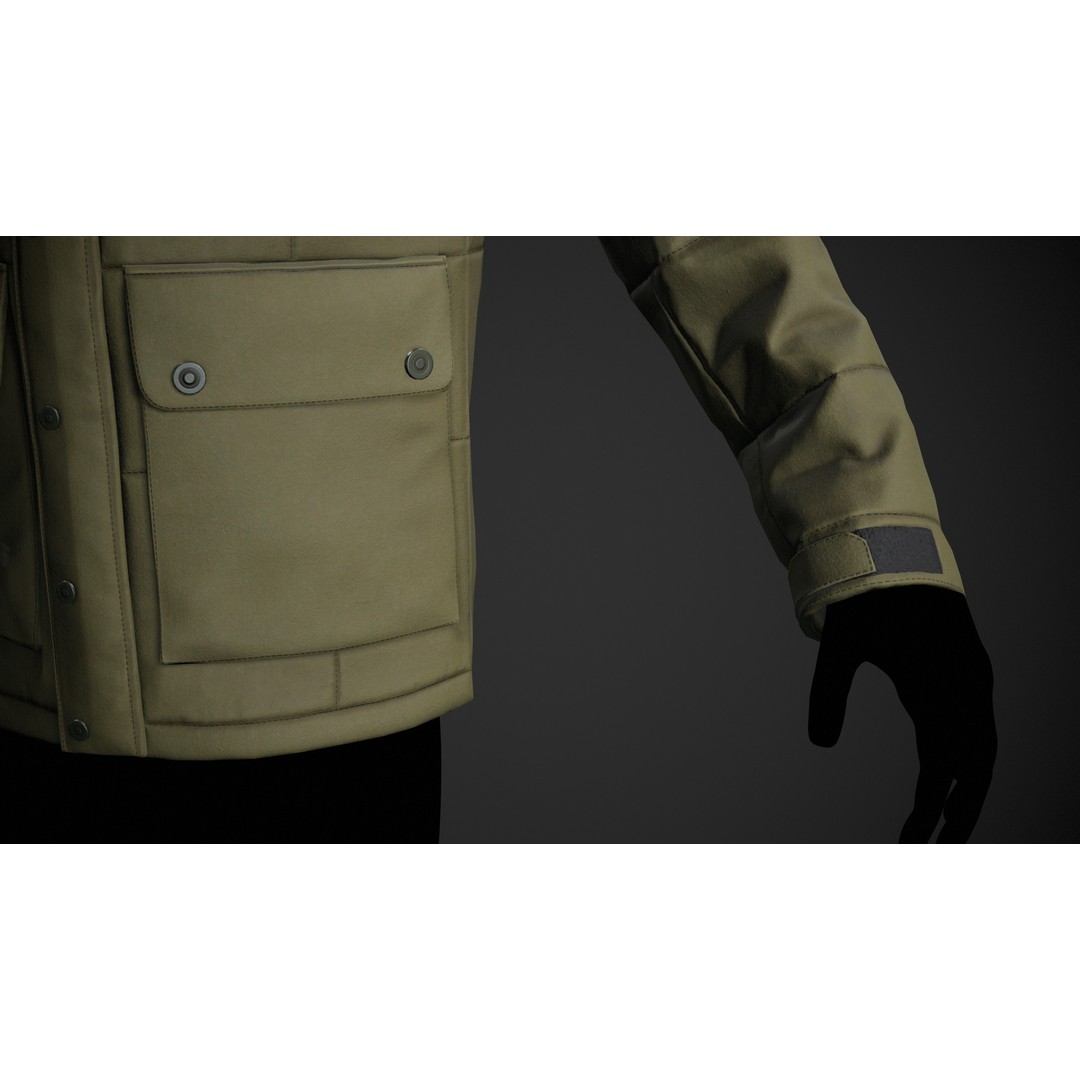 Light Green Winter Jacket 3D Model – Low Poly PBR Game Asset, FBX - View 14