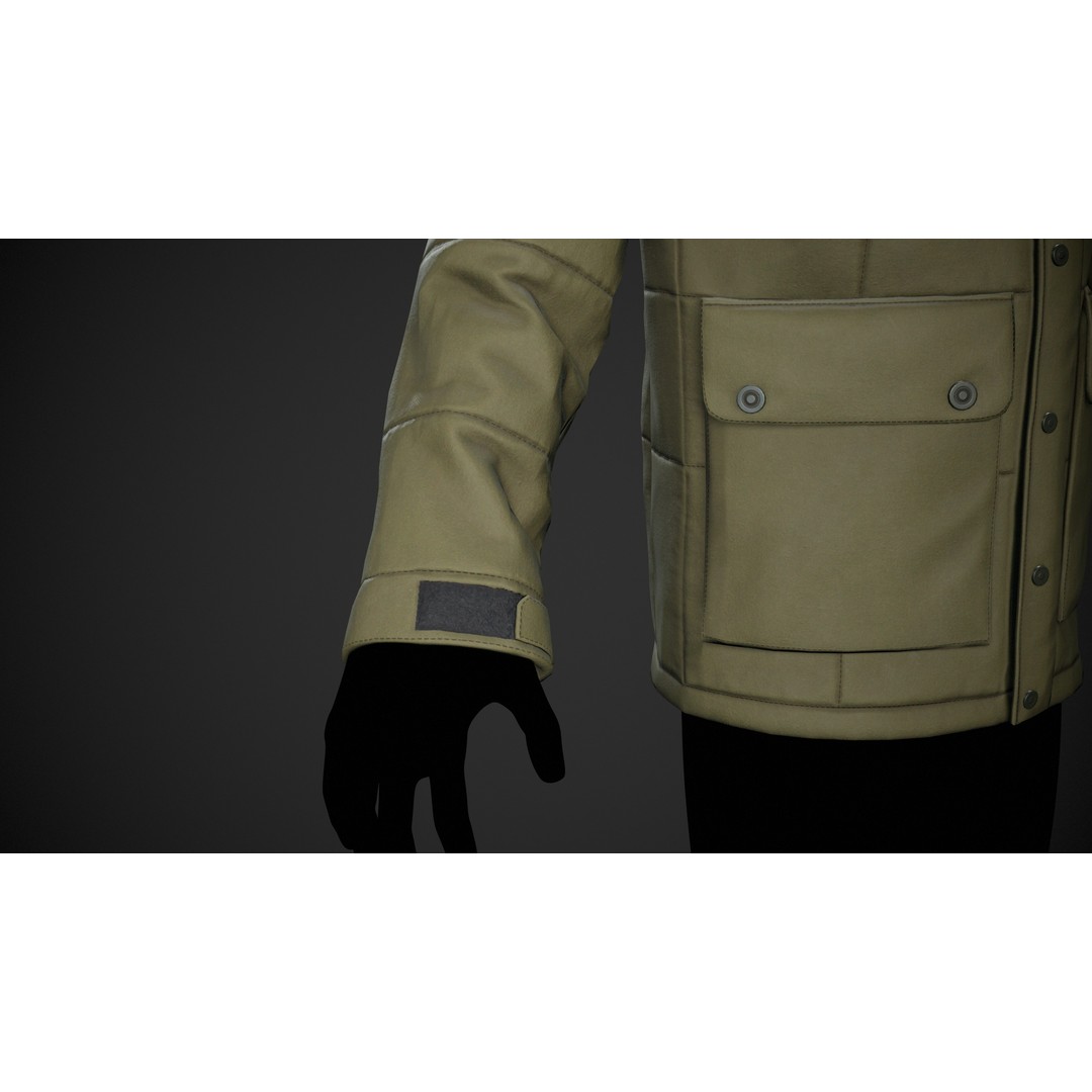 Light Green Winter Jacket 3D Model – Low Poly PBR Game Asset, FBX - View 15