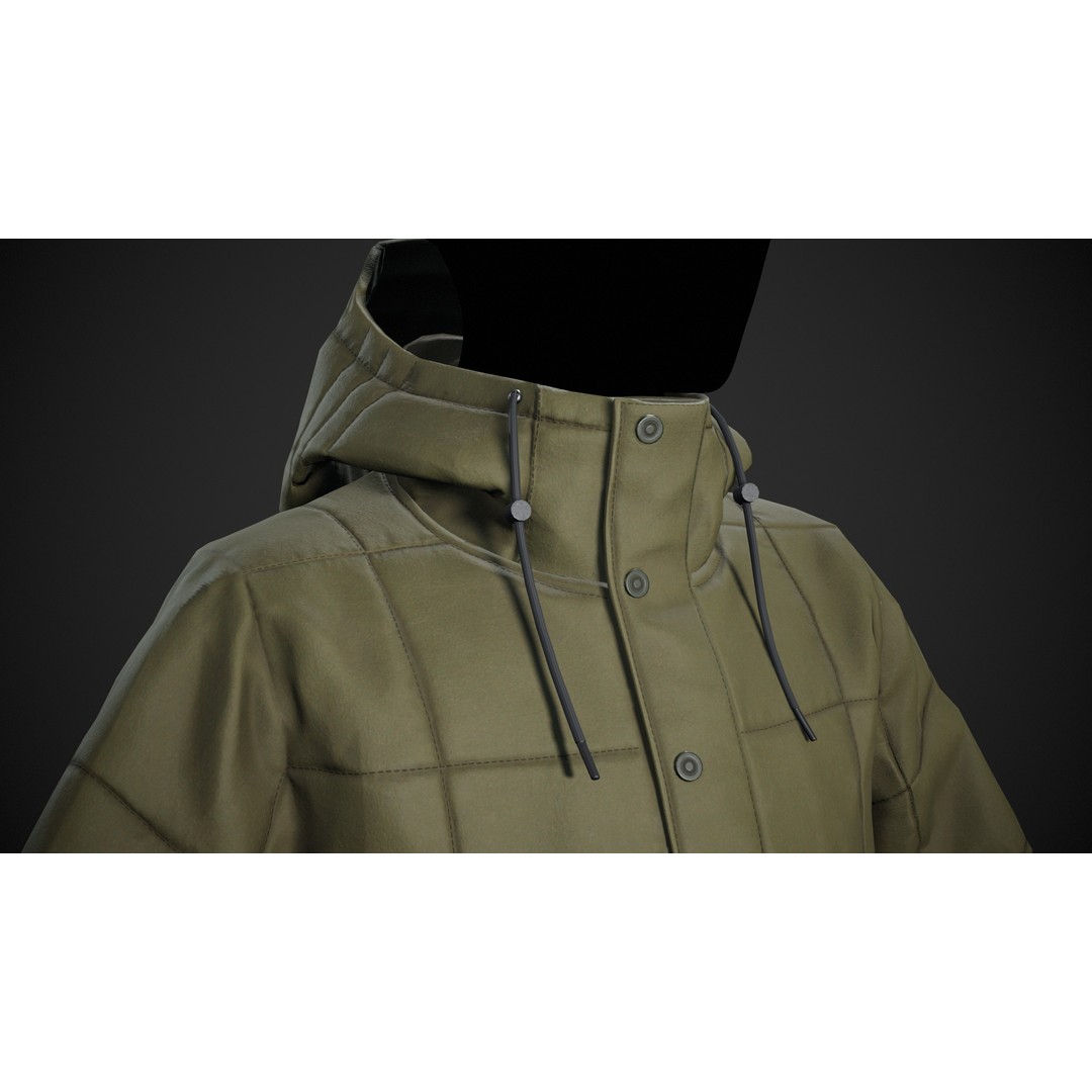 Light Green Winter Jacket 3D Model – Low Poly PBR Game Asset, FBX - View 16