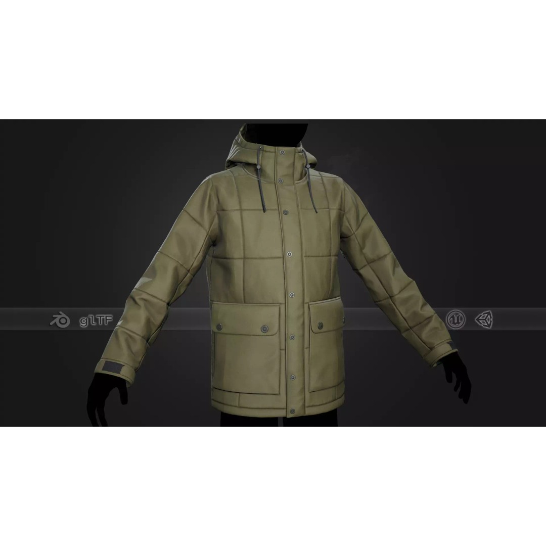 Light Green Winter Jacket 3D Model – Low Poly PBR Game Asset, FBX - View 2