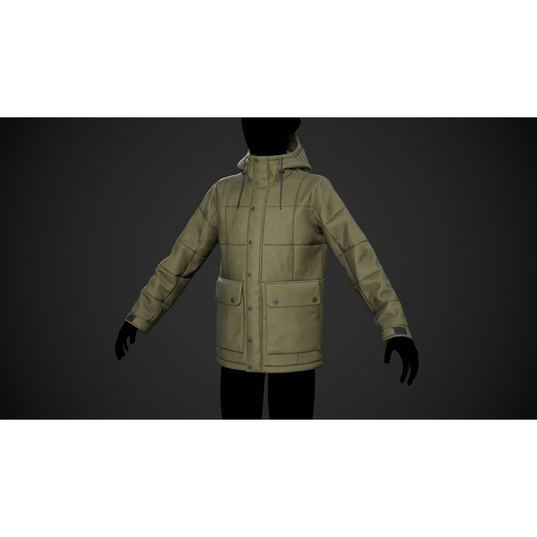 Light Green Winter Jacket 3D Model – Low Poly PBR Game Asset, FBX - View 3