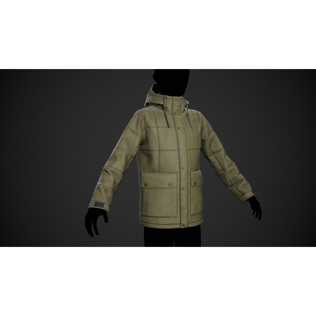 Light Green Winter Jacket 3D Model – Low Poly PBR Game Asset, FBX - View 4