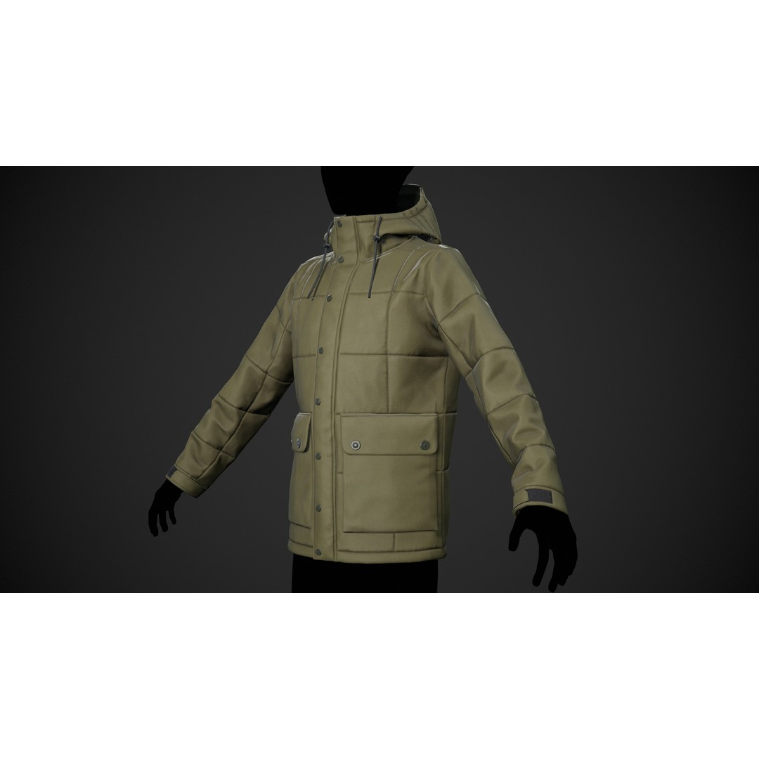 Light Green Winter Jacket 3D Model – Low Poly PBR Game Asset, FBX - View 7