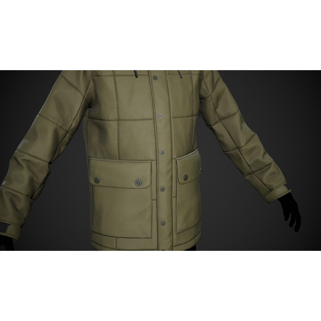 Light Green Winter Jacket 3D Model – Low Poly PBR Game Asset, FBX - View 8