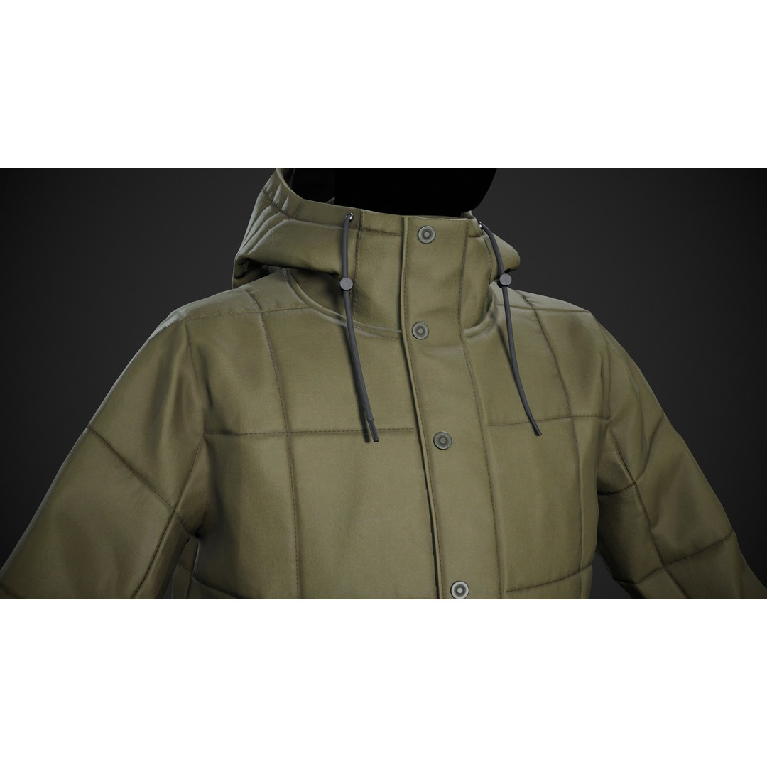 Light Green Winter Jacket 3D Model – Low Poly PBR Game Asset, FBX - View 9