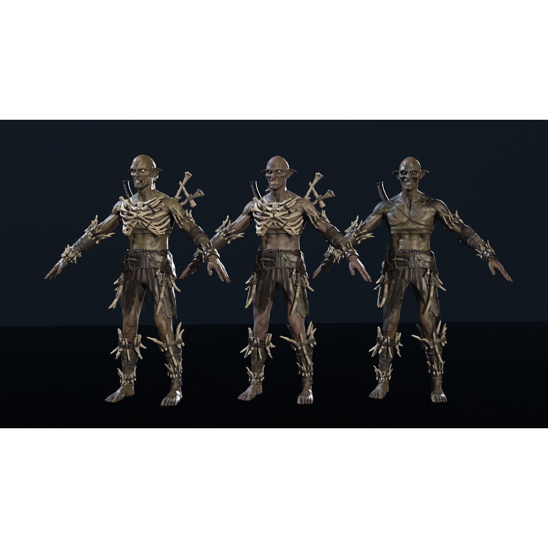 SkinnyOrc 3D Model – Low Poly Game Character, FBX, Rigged - View 23