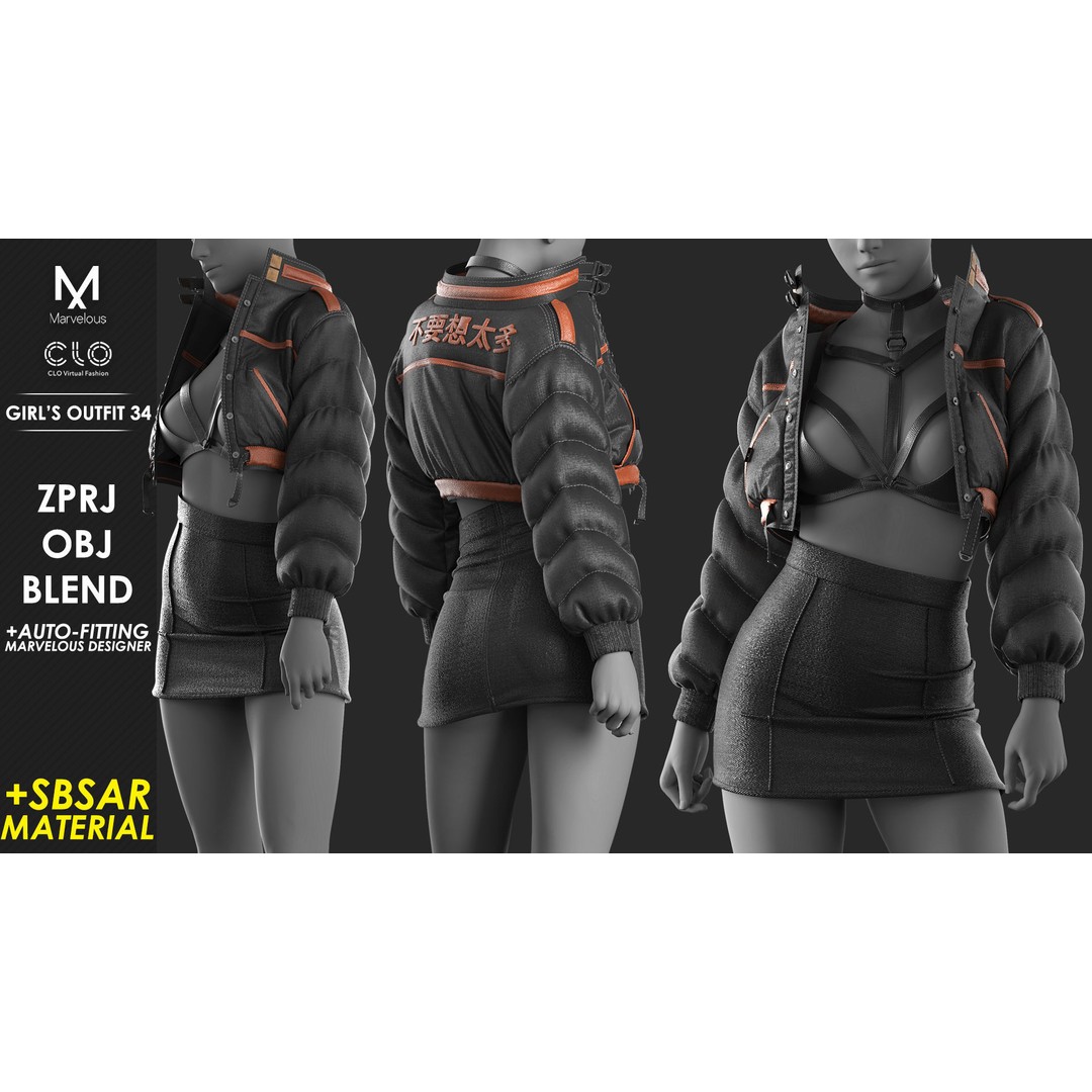 Girls Outfit 3D Model – Marvelous Designer Clothing, PBR Textures
