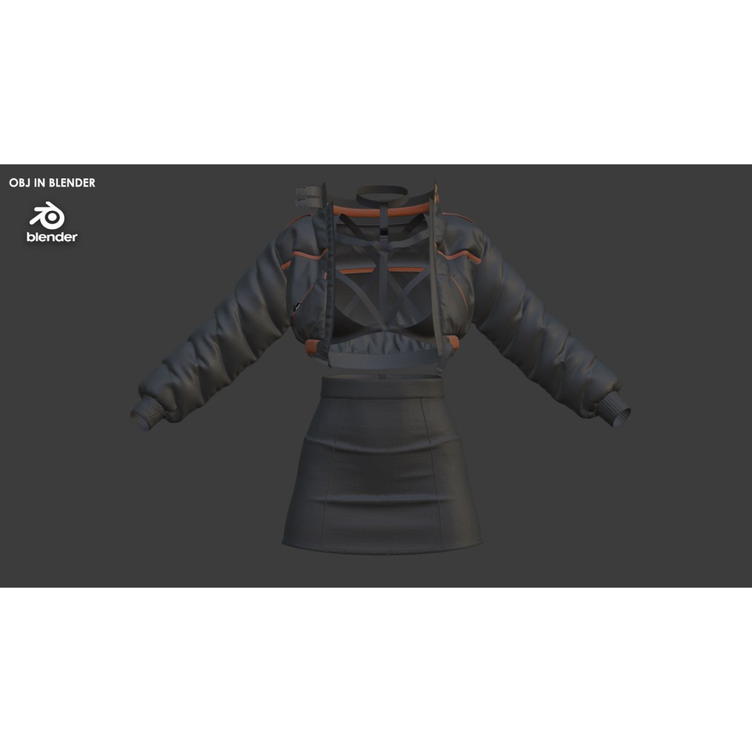 Girls Outfit 3D Model – Marvelous Designer Clothing, PBR Textures - View 11