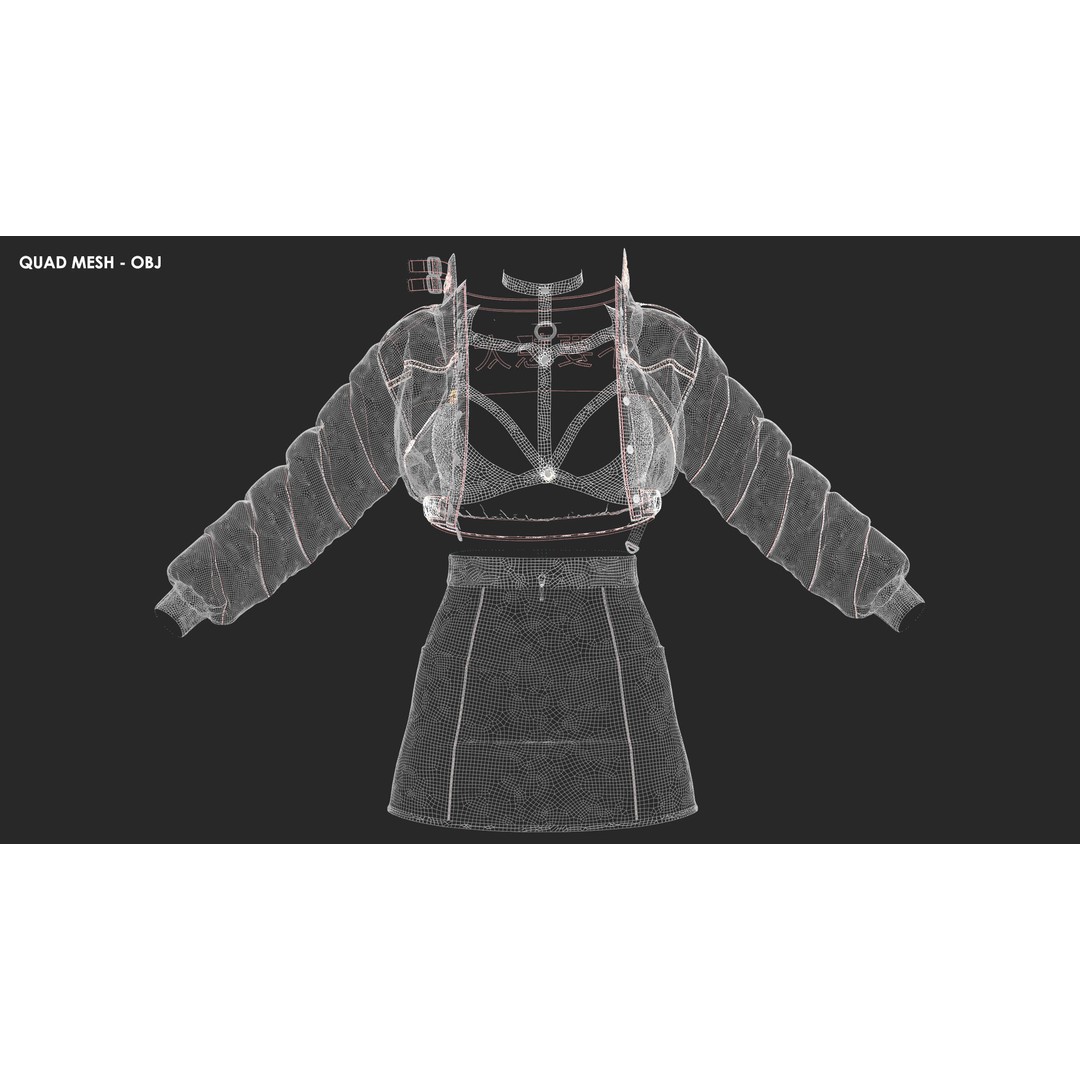 Girls Outfit 3D Model – Marvelous Designer Clothing, PBR Textures - View 12