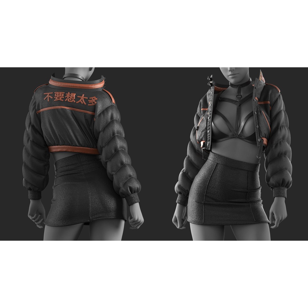 Girls Outfit 3D Model – Marvelous Designer Clothing, PBR Textures - View 3