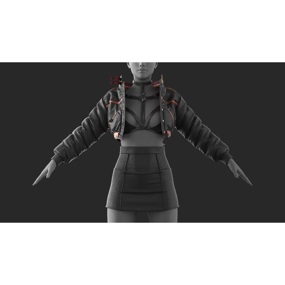 Girls Outfit 3D Model – Marvelous Designer Clothing, PBR Textures - View 4