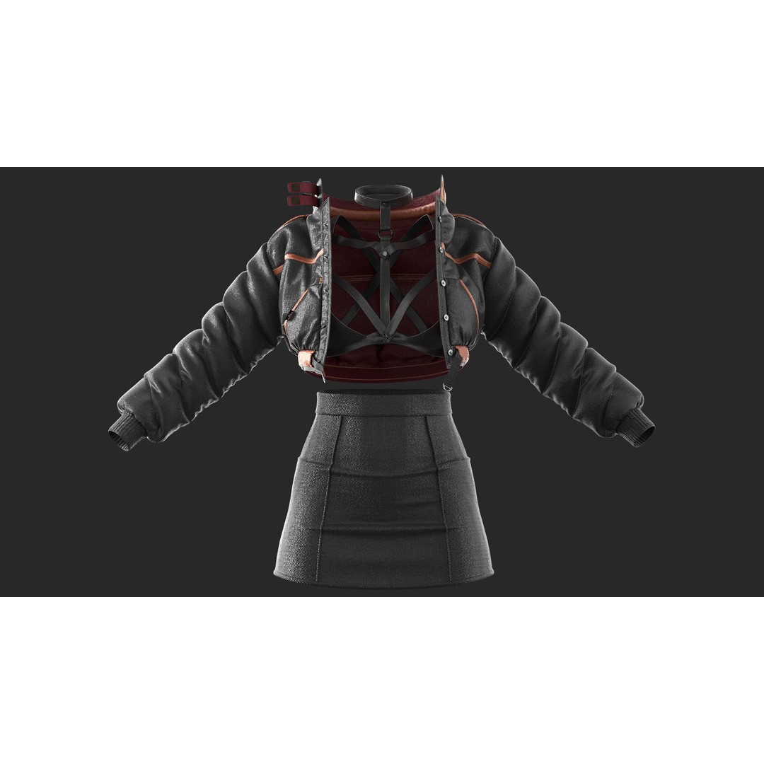 Girls Outfit 3D Model – Marvelous Designer Clothing, PBR Textures - View 5