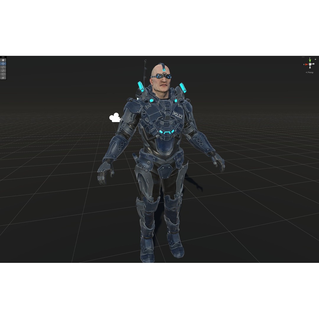 Cyborg Cop 3D Model – Low Poly Game Asset, FBX, Animated