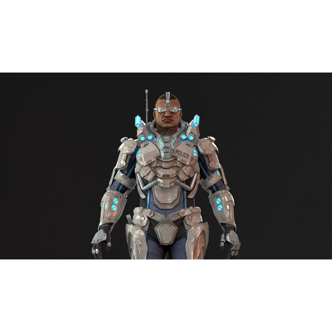 Cyborg Cop 3D Model – Low Poly Game Asset, FBX, Animated - View 10