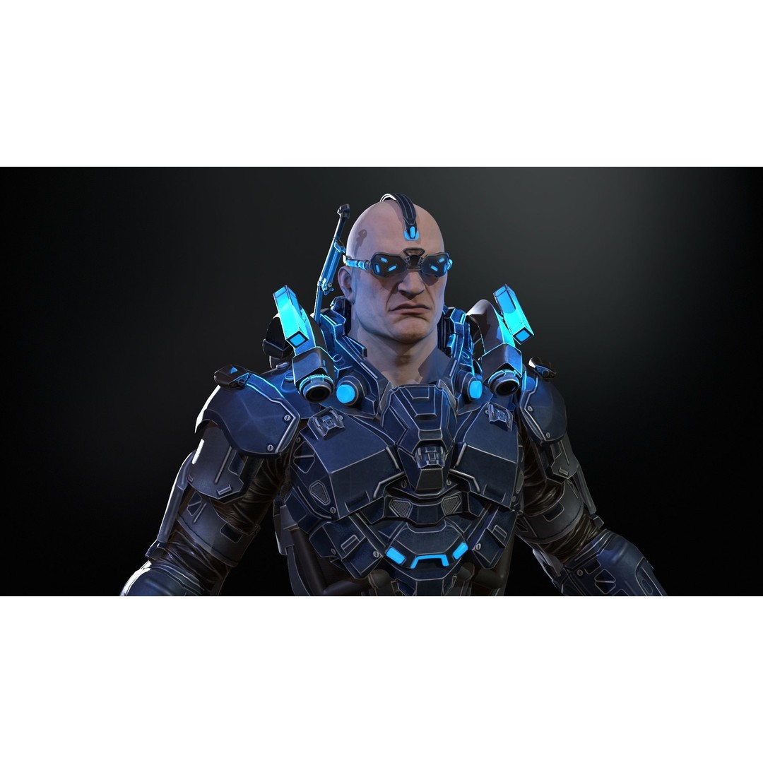 Cyborg Cop 3D Model – Low Poly Game Asset, FBX, Animated - View 12