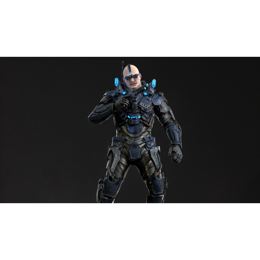 Cyborg Cop 3D Model – Low Poly Game Asset, FBX, Animated - View 13