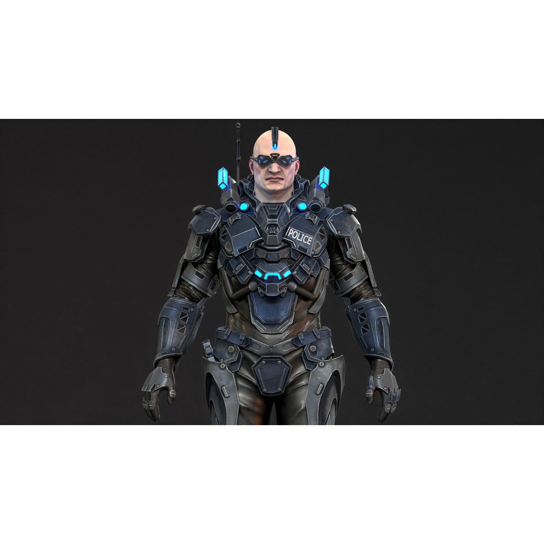 Cyborg Cop 3D Model – Low Poly Game Asset, FBX, Animated - View 15