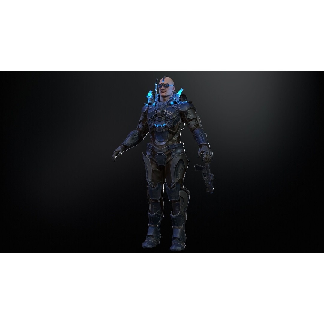 Cyborg Cop 3D Model – Low Poly Game Asset, FBX, Animated - View 16